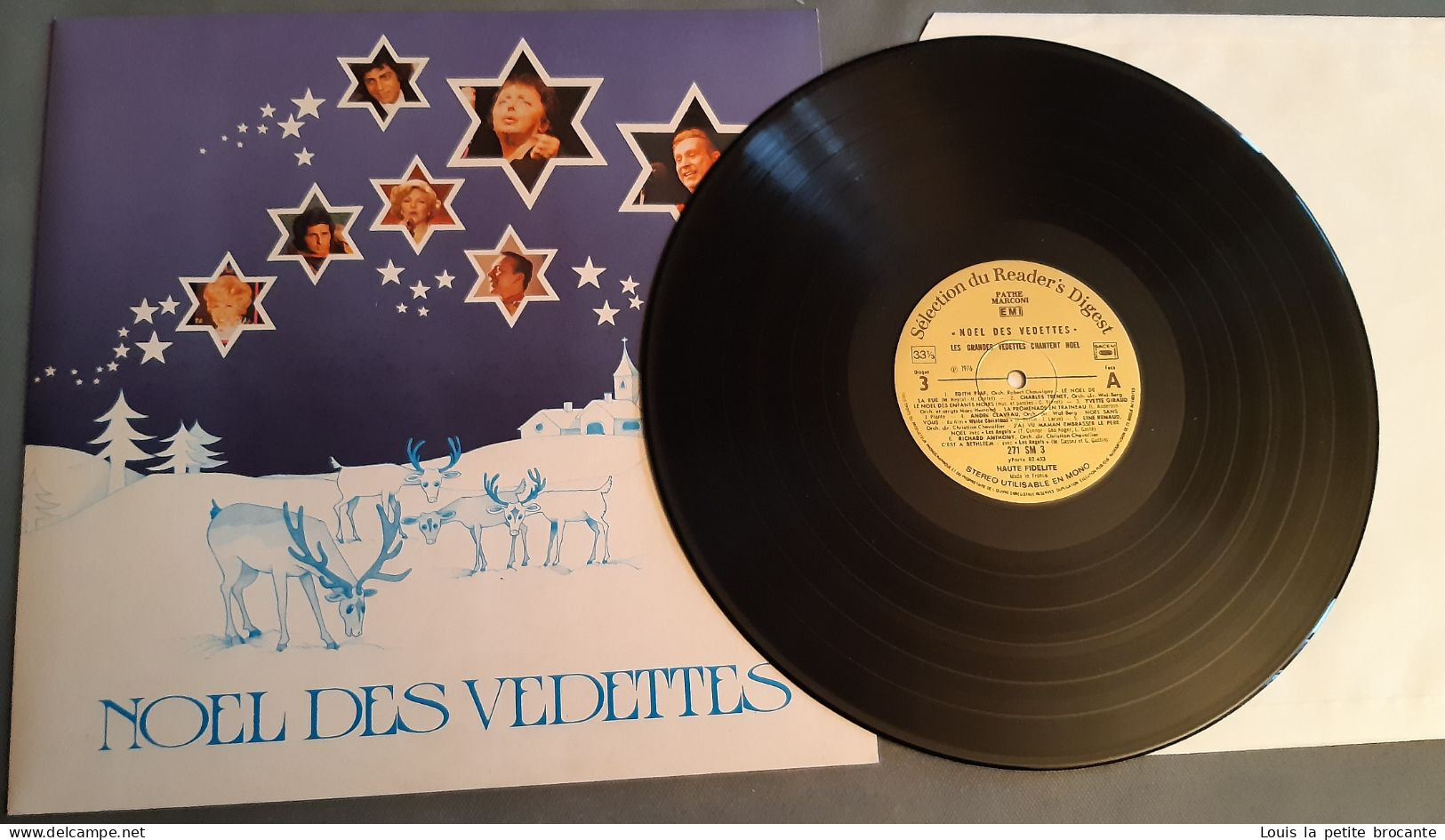 Coffret de 4 disques vinyles "Noël des Vedettes", 33 tours stéréo. PATHE MARCONI, EMI, Sélection du Reader's Digest 1974