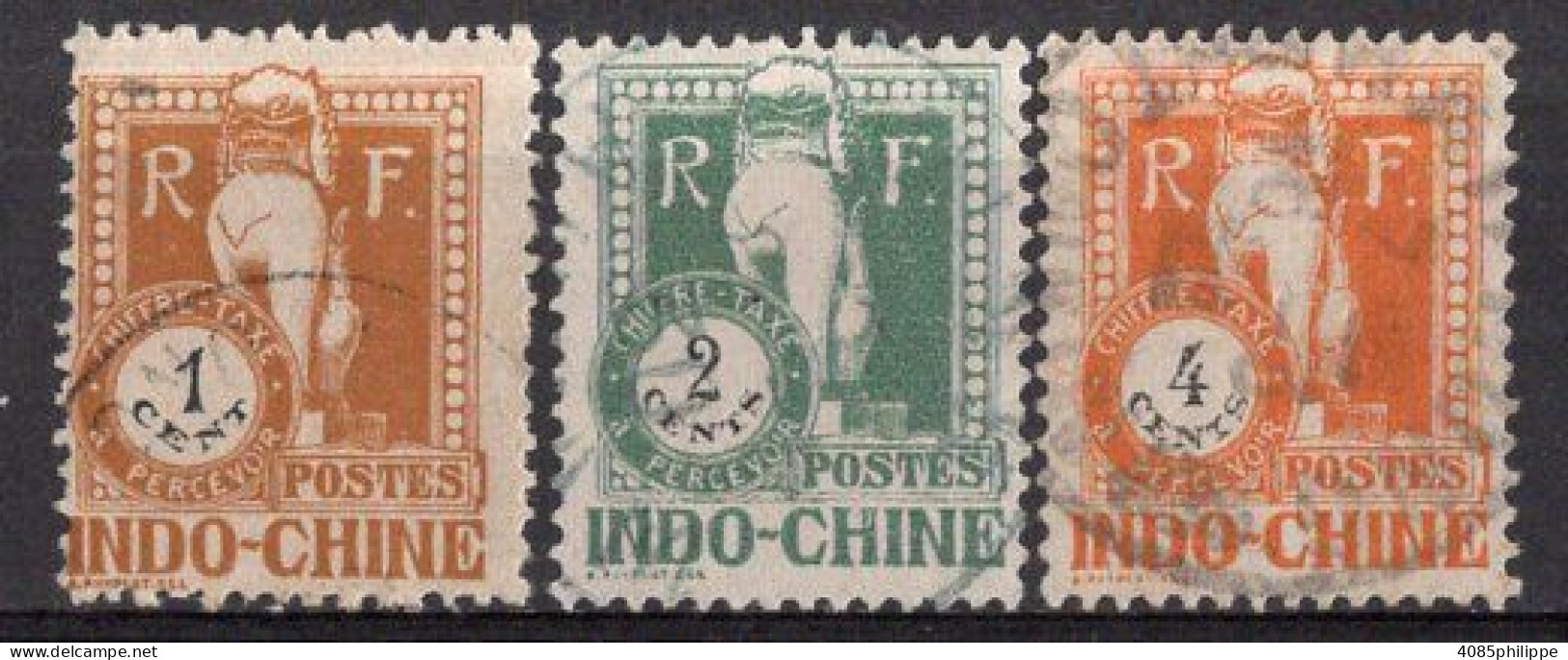 INDOCHINE Timbres-Taxe N°33, 34 & 36 Oblitérés TB Cote : 1€75 - Strafport