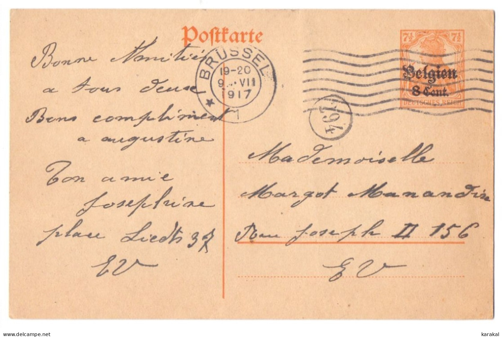 Belgique Occupation Entier 10 8 Cent Brüssel Boîte 294 1917 - German Occupation