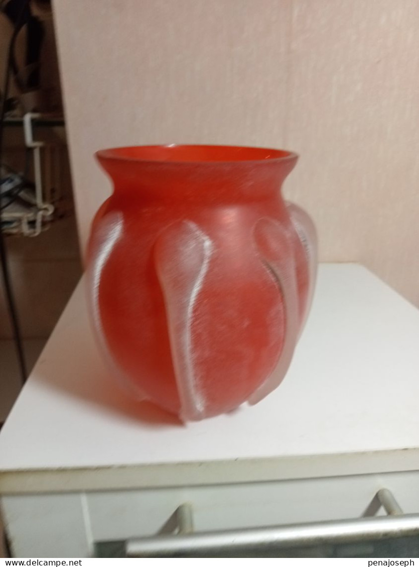 Vase Boule Orange Ancien Diamètre 14 Cm Hauteur 16 Cm - Vasen