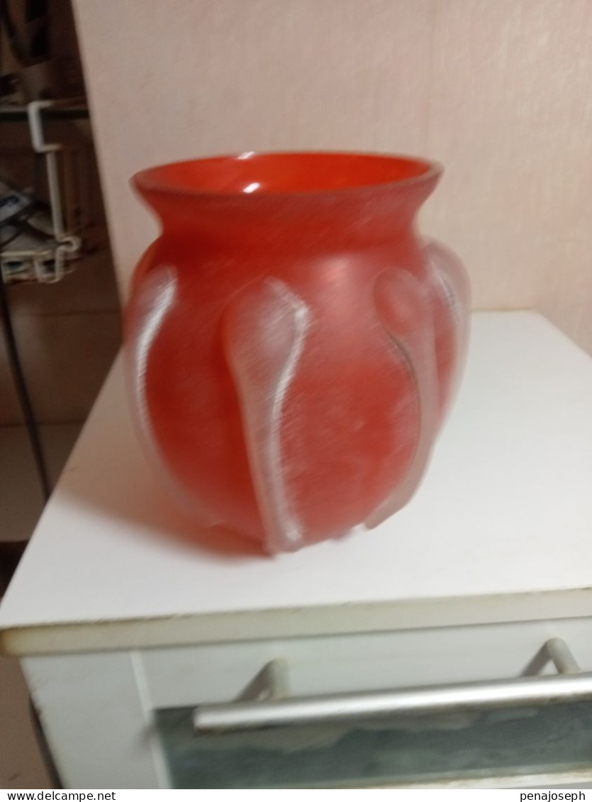 Vase Boule Orange Ancien Diamètre 14 Cm Hauteur 16 Cm - Vasen