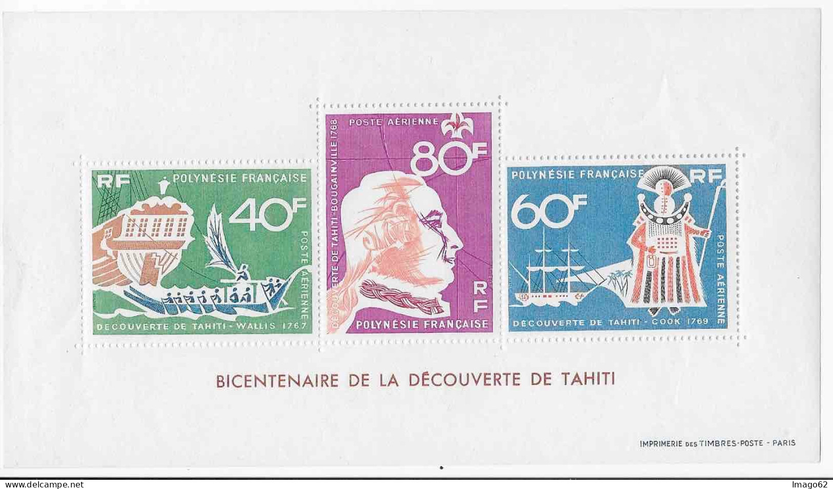 BICENTENAIRE DE LA DéCOUVERTE DE TAHITI NEUF SANS CHARNIÈRE BLOC N° 1 YVERT ET TELLIER 1968 - Tahiti