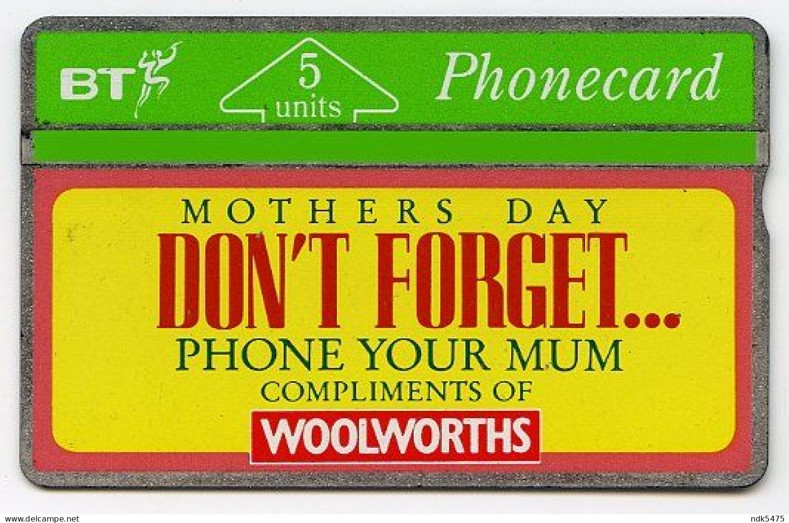 BT PHONECARD : WOOLWORTHS - MOTHERS DAY : 5 UNITS - BT Advertising Issues