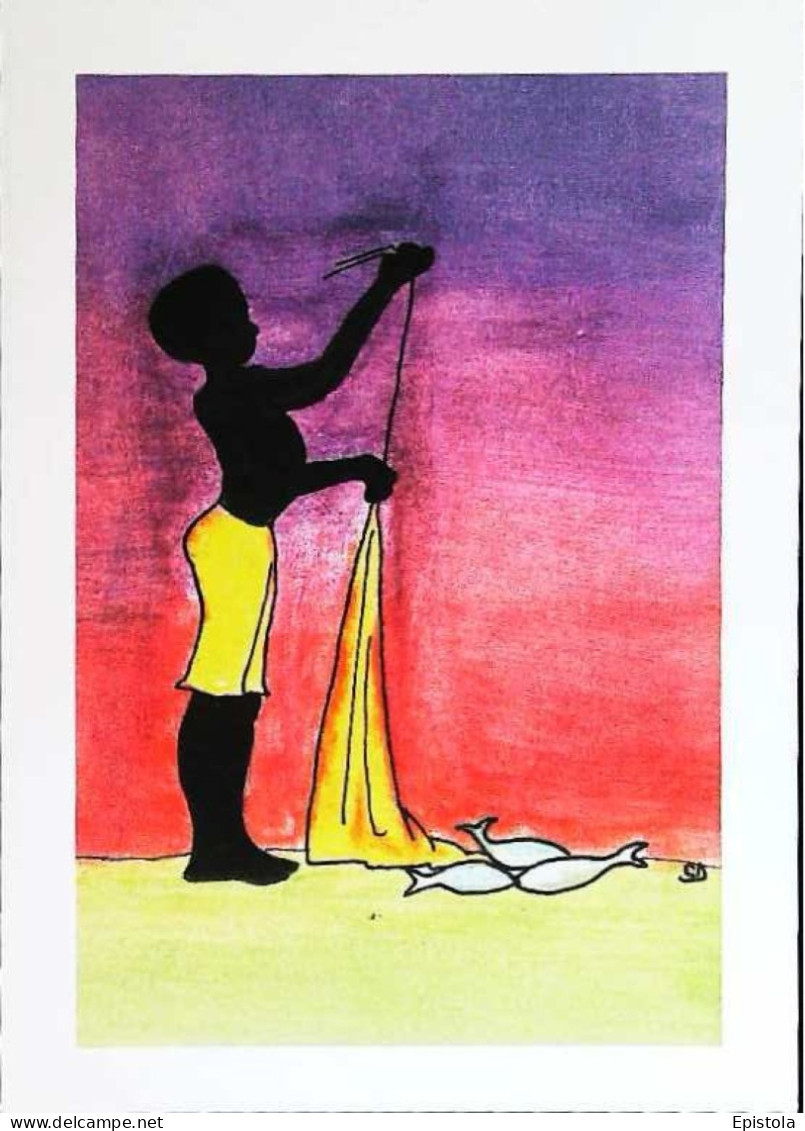► Benin Enfant Pêche Filet Poisson   Carte Non écrite - Benin