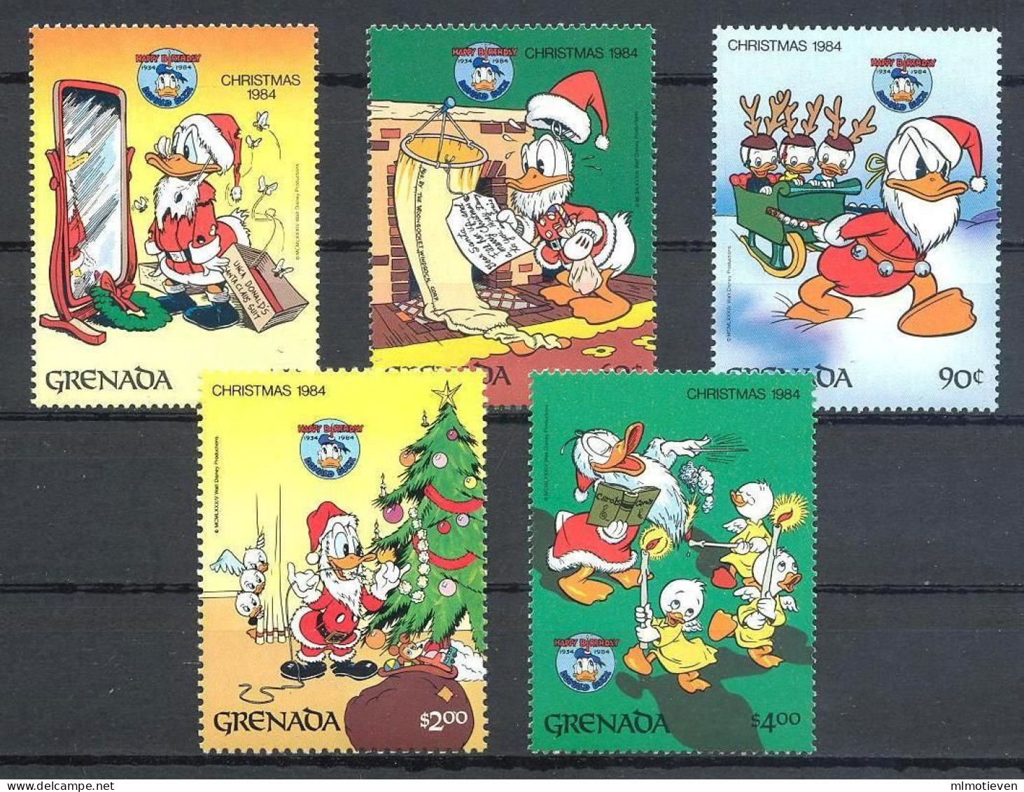 MWD-BK3-140-2 MINT PF/MNH ¤ GRENADA 1984 5w In Serie ¤ CHRISTMAS - 50th ANNIVERSARY OF DONALD DUCK - Disney
