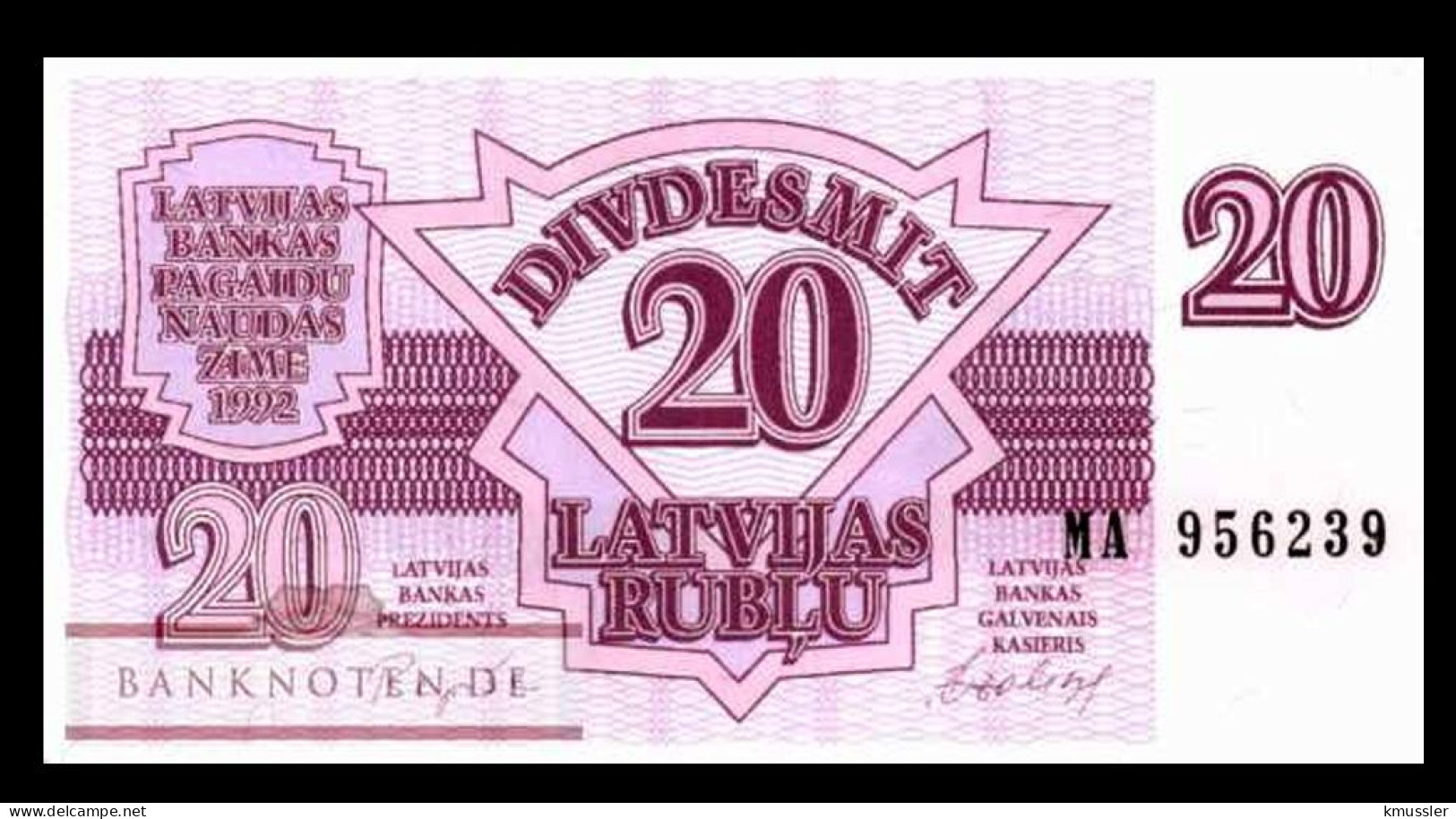 # # # Banknote Lettland (Latvijas) 20 Rubel (Rublis) 1992 UNC # # # - Letland