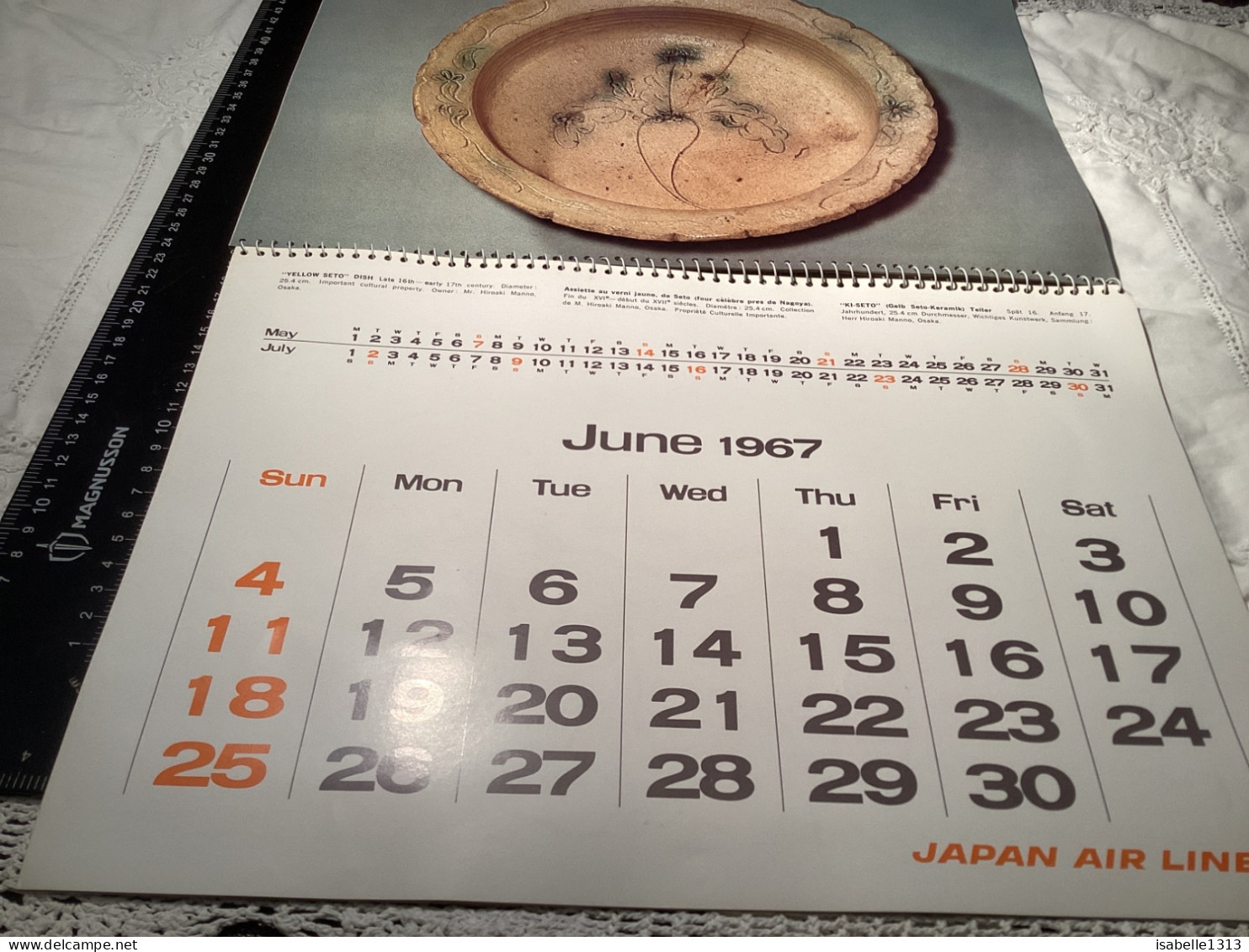 Calendrier Japon publicité touristique d’avion, 1967, Japan, Airlines, Japon, air lines calendrier