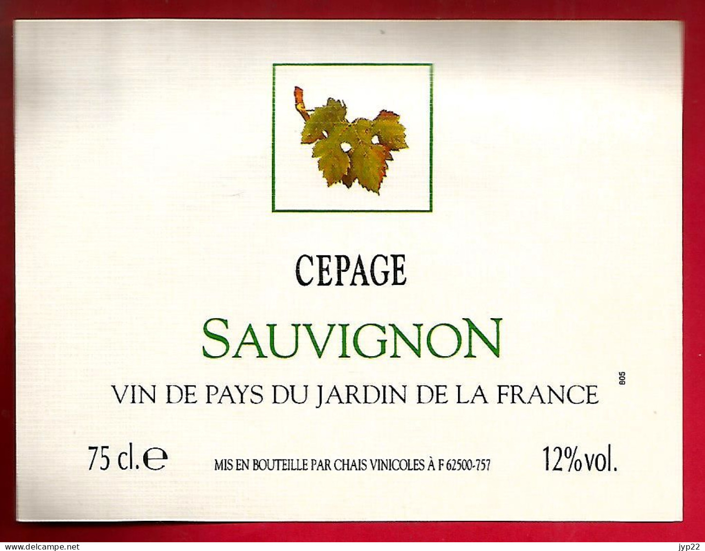 Etiquette De Vin Cépage Cabernet Sauvignon Vin De Pays Du Jardin De La France 12% Vol.-  62500 - Saint Omer ? - Vin De Pays D'Oc