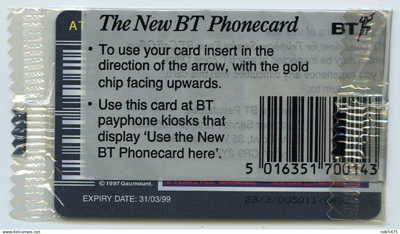 BT PHONECARD : THE FIFTH ELEMENT : £5 - BT Promotionnelles