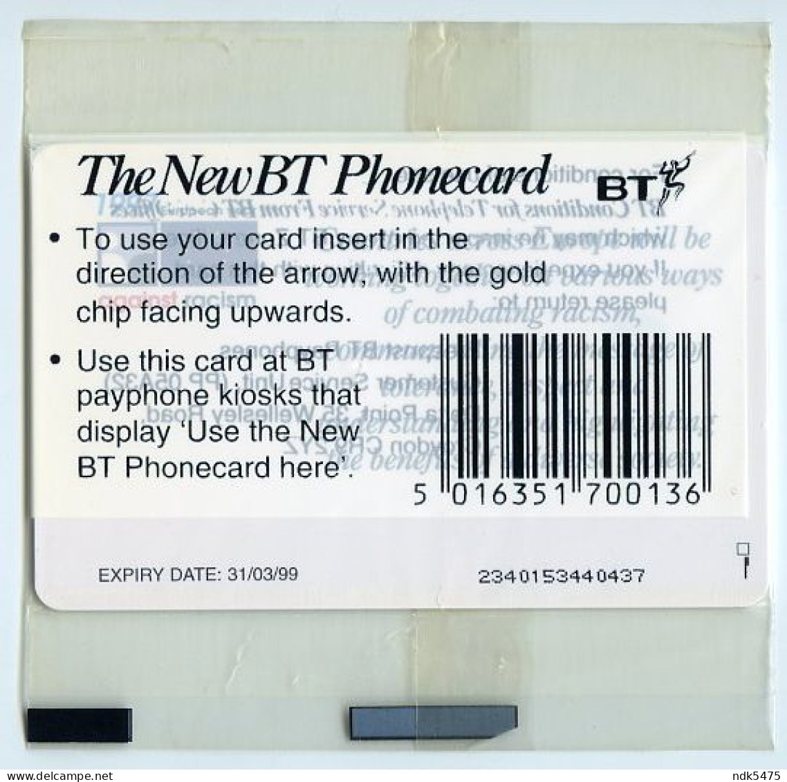 BT PHONECARD : 1997 EUROPEAN YEAR AGAINST RACISM : £2 - BT Promociónales