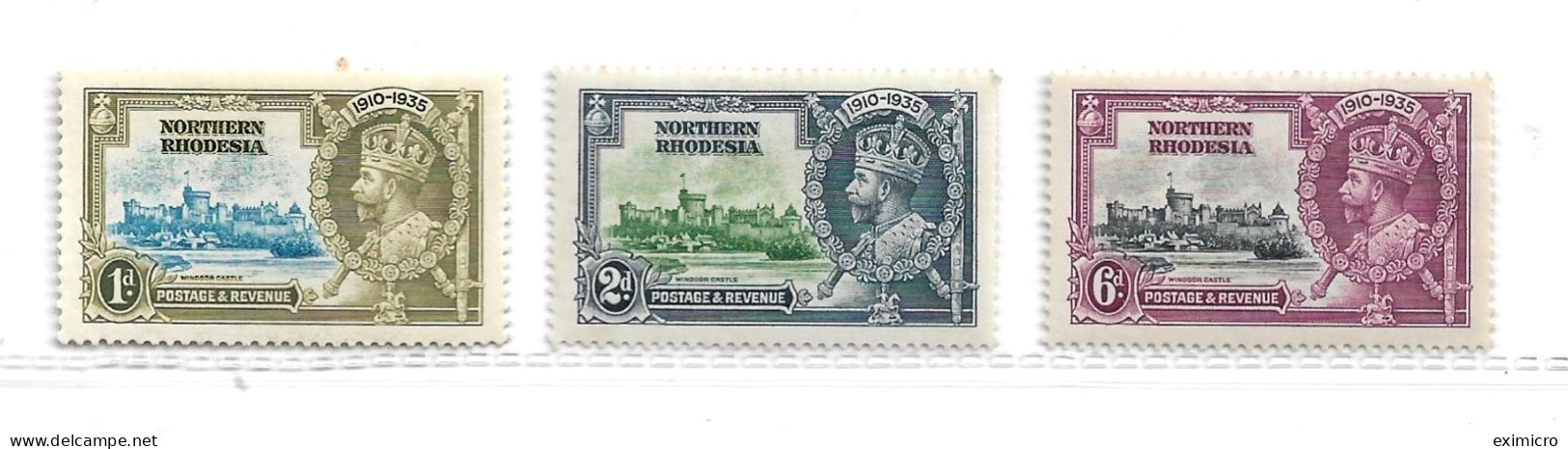 NORTHERN RHODESIA 1935 1d, 2d, 6d SILVER JUBILEE STAMPS SG 18, 19, 21. MOUNTED MINT Cat £23.50 - Northern Rhodesia (...-1963)