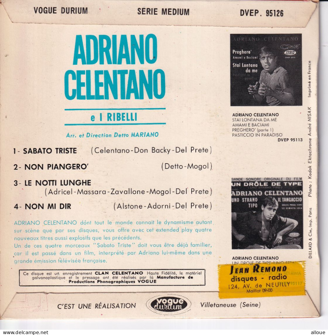 ADRIANO CELENTANO - FR EP - SABATO TRISTE + 3 - Sonstige - Spanische Musik