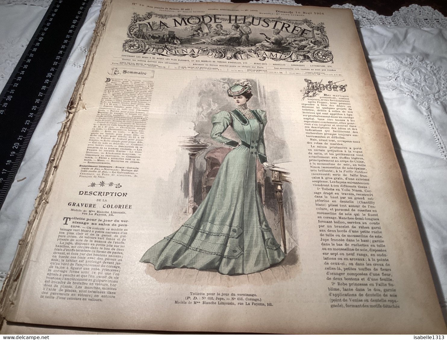 Journal De Famille La Mode Illustrée 1905 Avec Joli Gravure à L’intérieur  Publicité, Numéro 16 - Mode