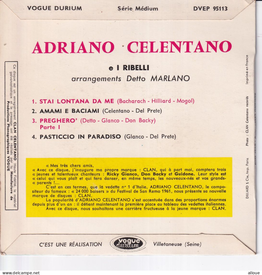 ADRIANO CELENTANO - FR EP - PREGHERO' (STAND BY ME) + 3 - Sonstige - Spanische Musik