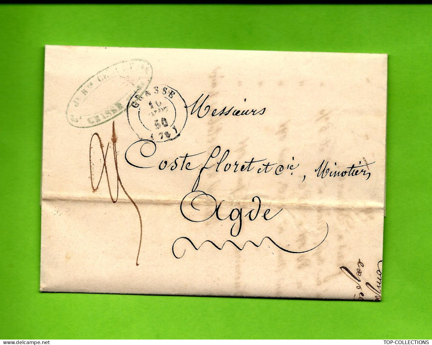1850 LETTRE ET COMPTE DE VENTE De Grasse Alpes Marit. Pour  Coste Floret  MINOTERIE GRAIN BLE  Agde V. HISTORIQUE - 1800 – 1899