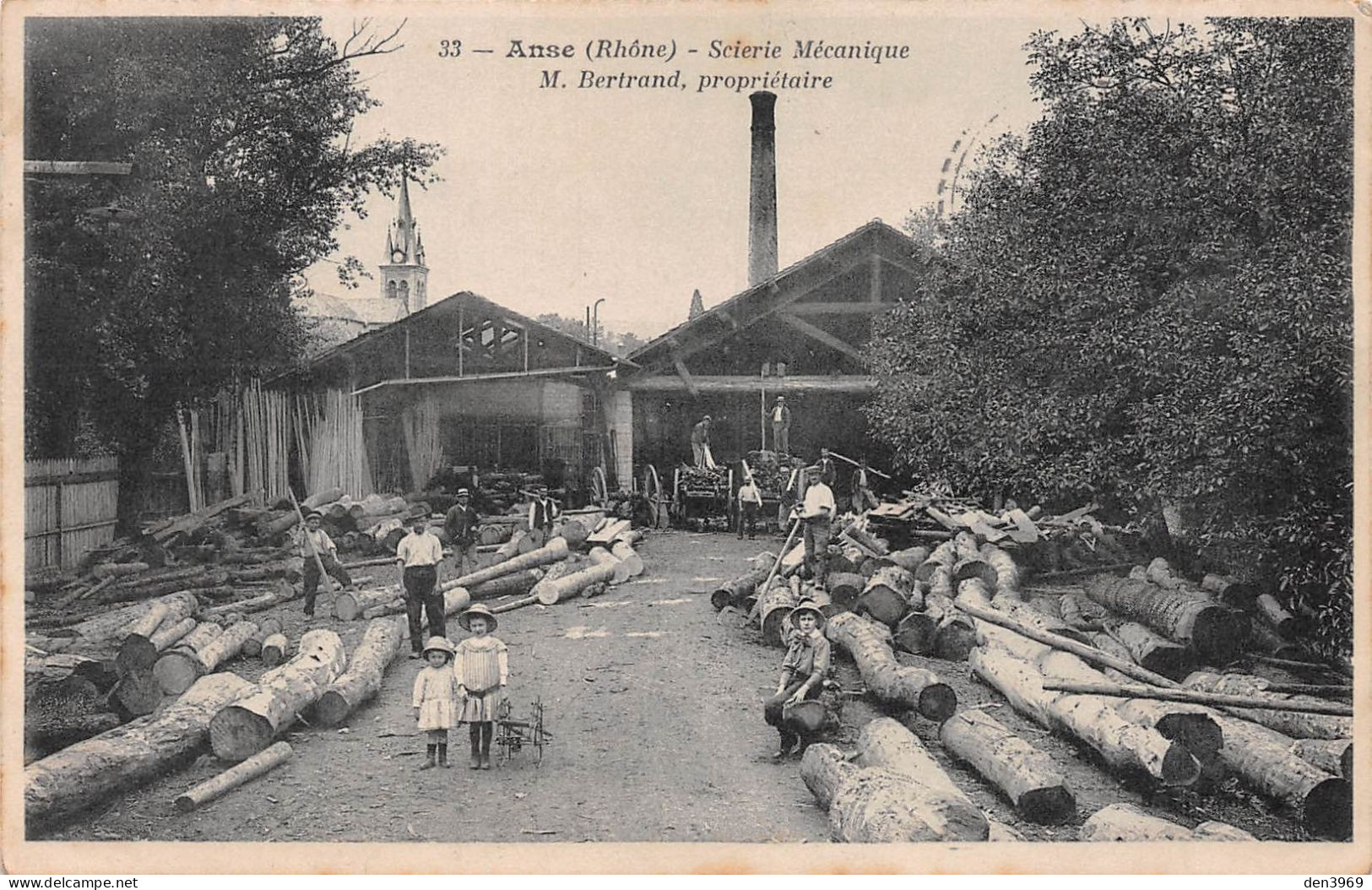 ANSE (Rhône) - Scierie Mécanique, M. Bertrand Propriétaire - Bois - Voyagé 1910 (2 Scans) - Anse