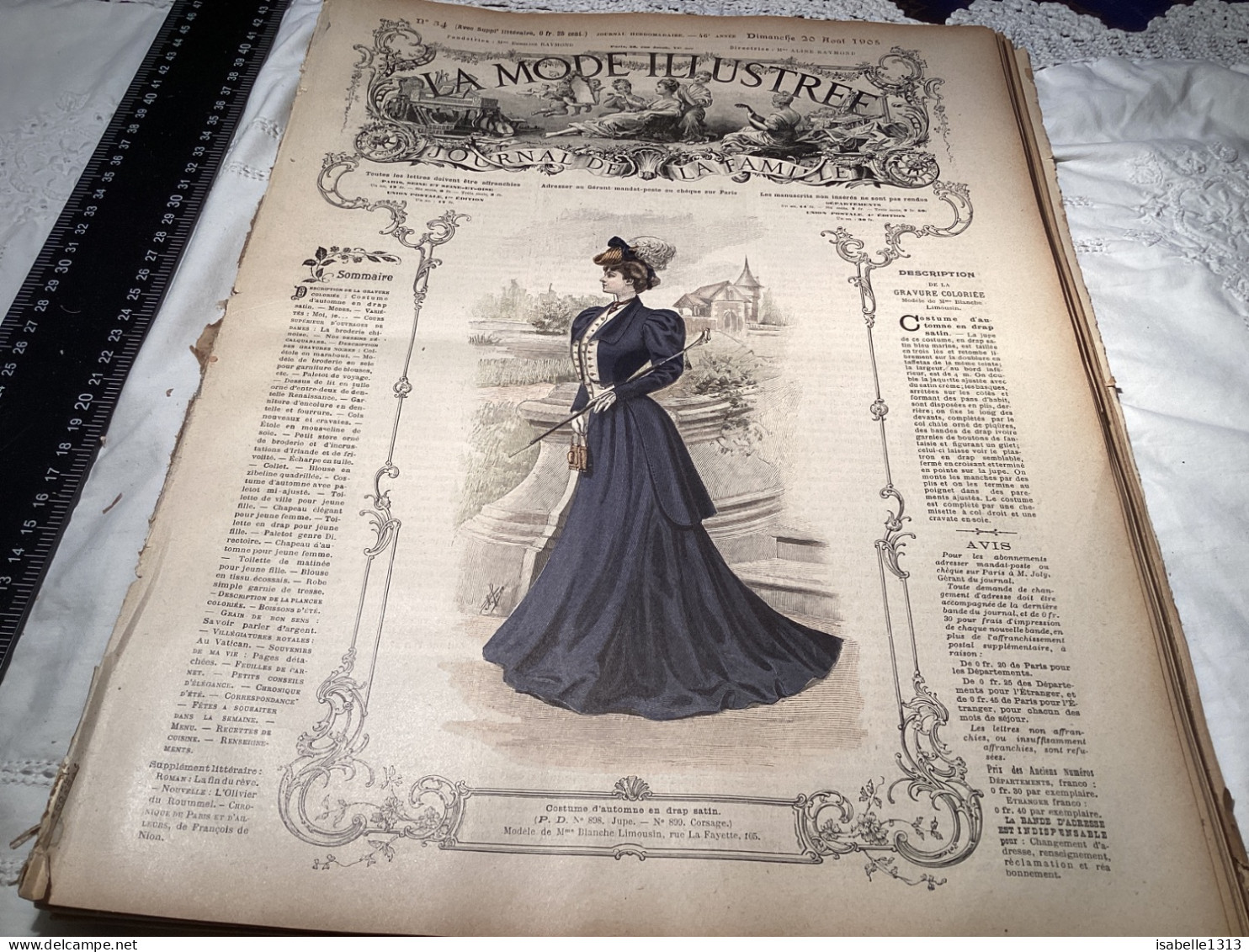 Journal De Famille La Mode Illustrée 1905 Avec Joli Gravure à L’intérieur  Publicité, Numéro 34 - Mode
