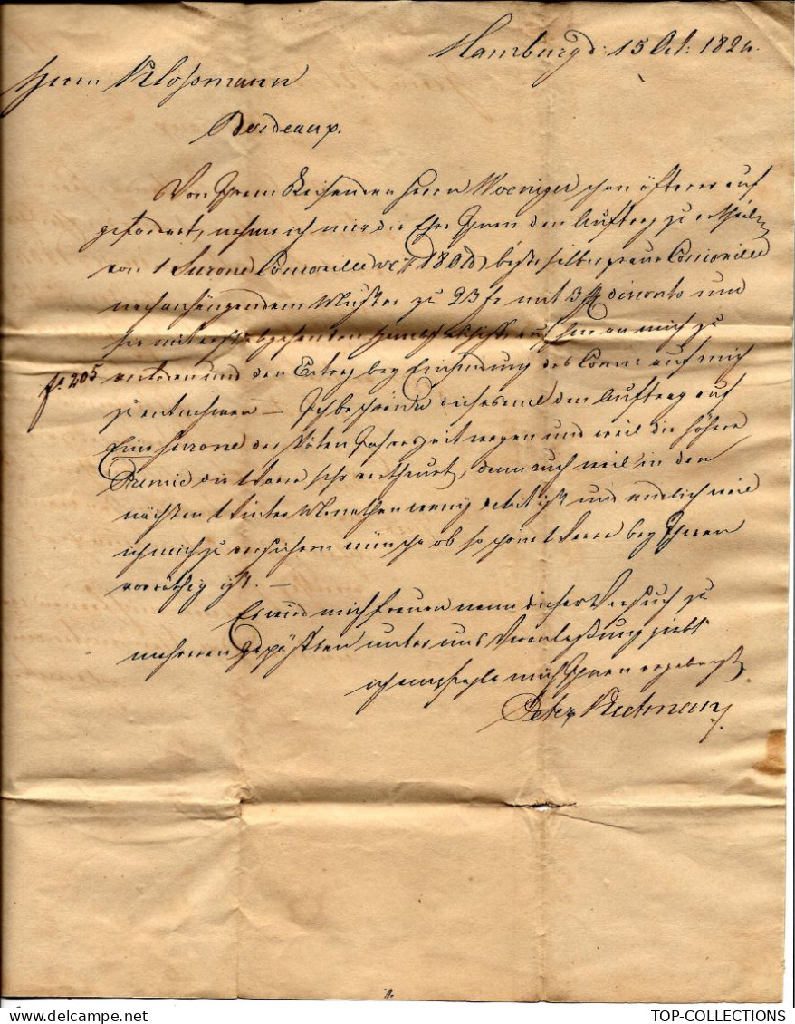 1824 LAC De Hamburg Hambourg Allemagne Pour Clossmann Négociants En  Vins Bordeaux V.SCANS - Vorphilatelie