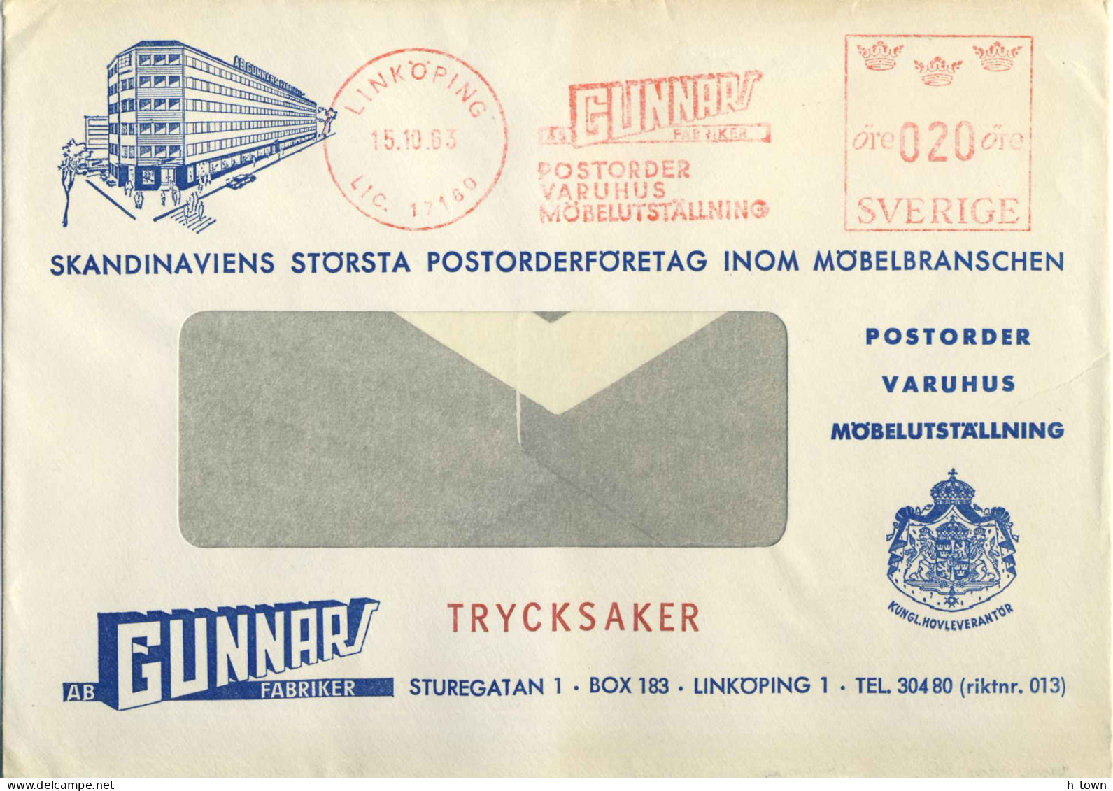 956  Gunnars Möbel: Furniture Meter Stamp From Linköping, 1963 - Ema Suède, Enveloppe à En-tête Meuble - Otros & Sin Clasificación