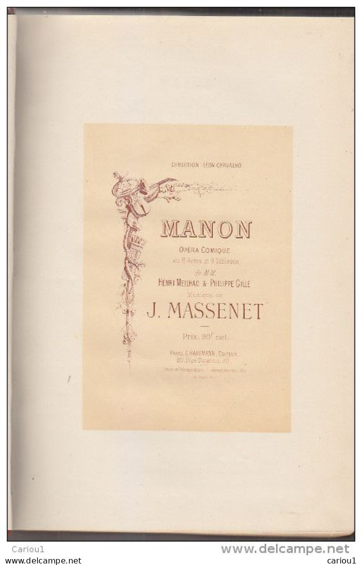 C1 MASSENET - MANON Partition EDITION ORIGINALE 1884 Hartmann RELIE - Opéra