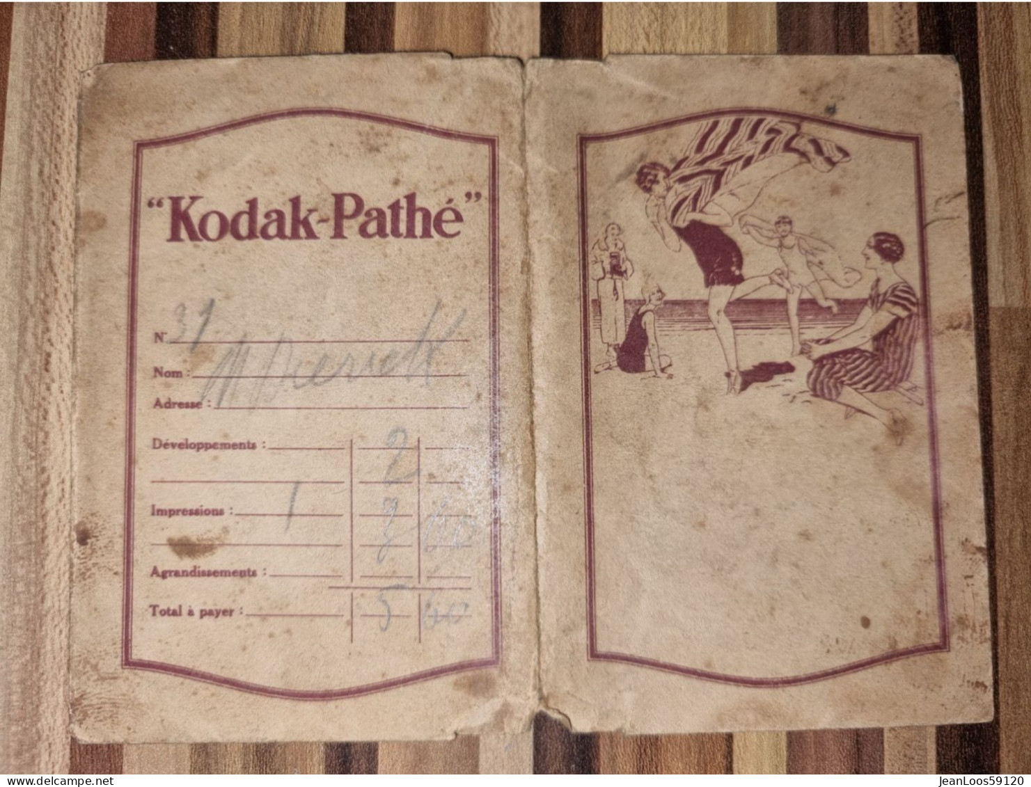 Pochette Ancienne Pour Photo & Négatif - Publicité KODAK KODAKS  PATHE  Dessin Plage Mer Maillots De Bain - Supplies And Equipment