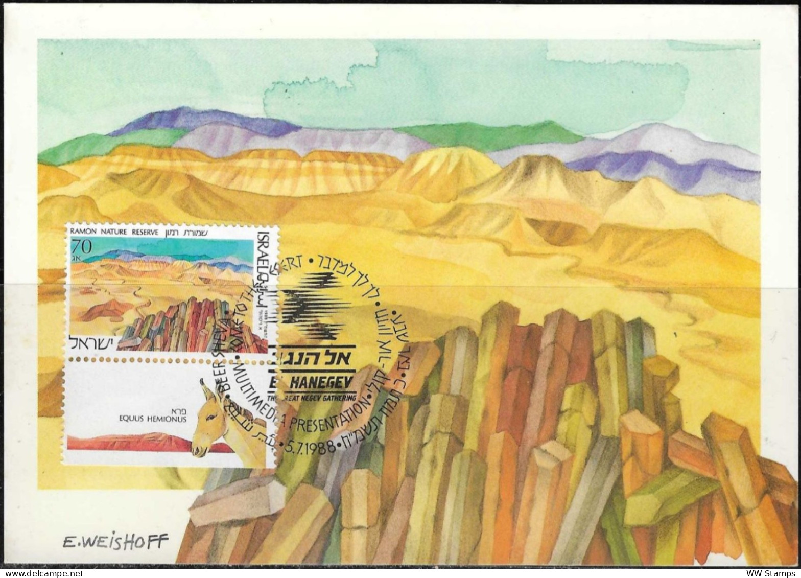 Israel 1988 Maximum Card Ramon Nature Reserve In The Negev Equus [ILT1117] - Brieven En Documenten