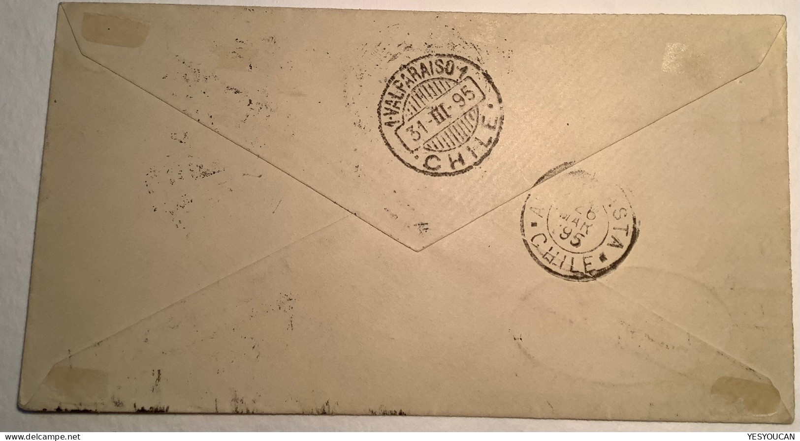 Chile1895 Postage Due 20c On Cover From Bolivia1890 20c Bisect Sucre & MULTADA ANTOFAGASTA R !>Valparaiso (taxe Lettre - Chile