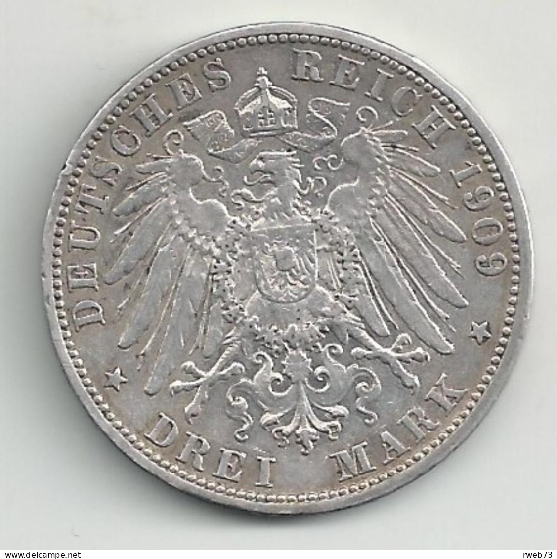 ALLEMAGNE - BADEN - 3 Marks - 1909 G - Argent - TB/TTB - 2, 3 & 5 Mark Argent