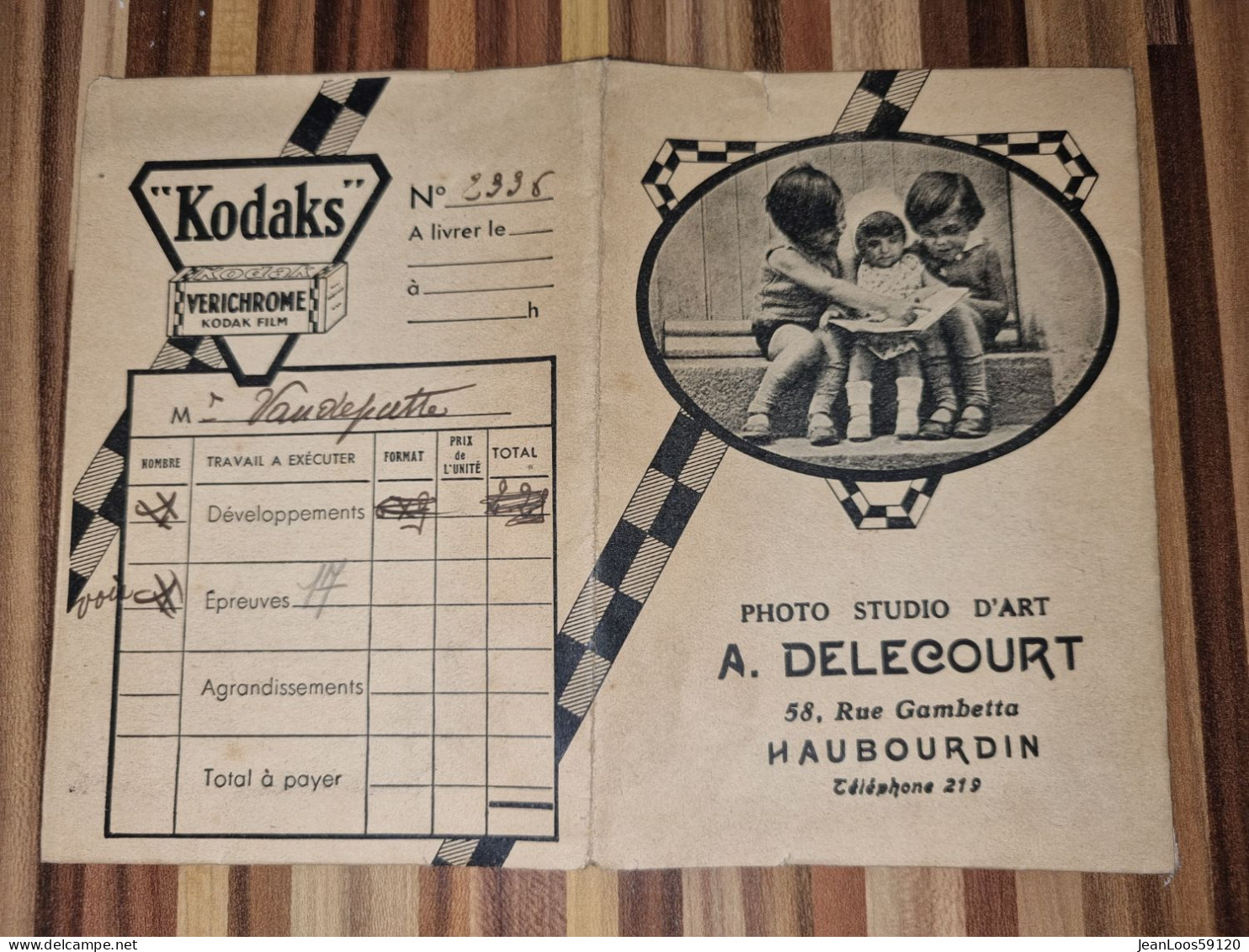 Pochette Ancienne Pour Photo & Négatif - Publicité KODAK KODAKS    Haubourdin Studio Delecourt Enfants Assis - Matériel & Accessoires