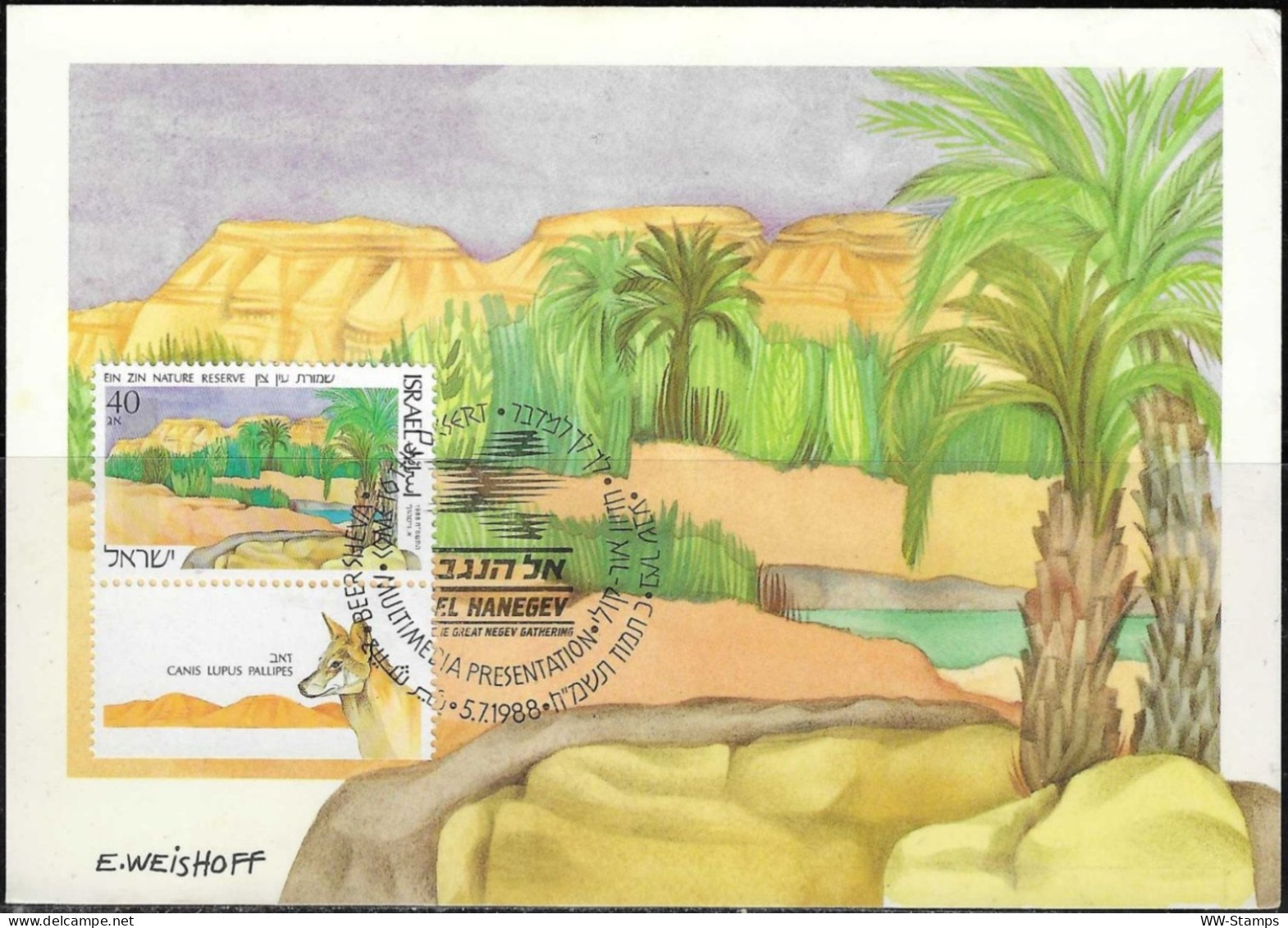 Israel 1988 Maximum Card Ein Zin Nature Reserve In The Negev Lupus [ILT1118] - Cartoline Maximum