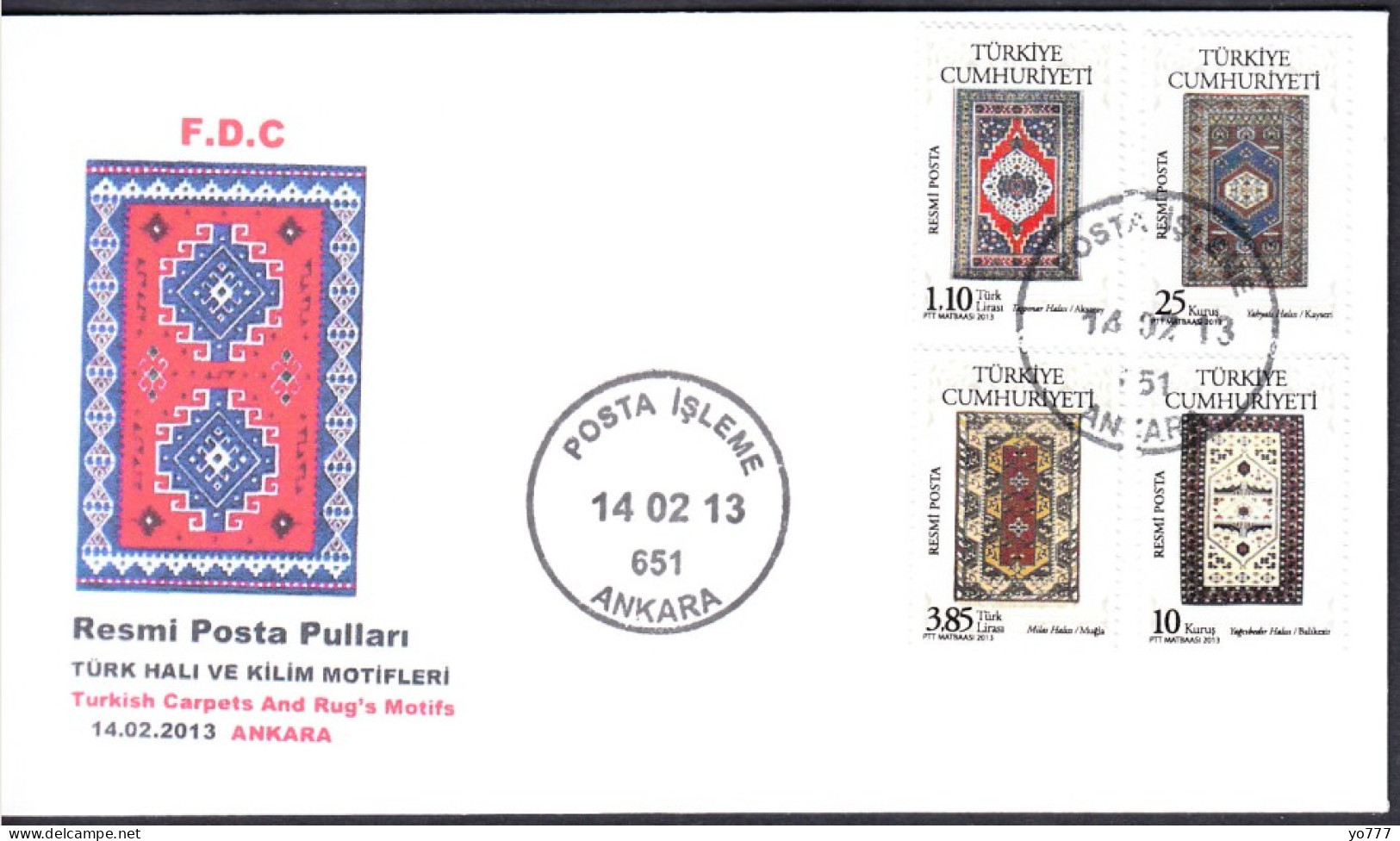 R-112 TURKIYE 2013 OFFICIAL POSTAGE STAMPS F.D.C. - Brieven En Documenten