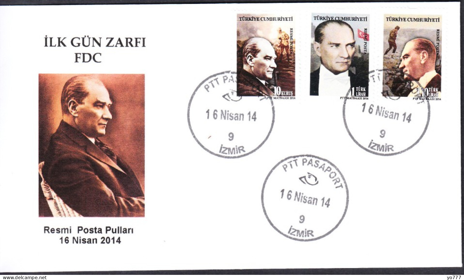 R-114 TURKIYE 2014 OFFICIAL ATATURK POSTAGE STAMPS F.D.C. - Covers & Documents