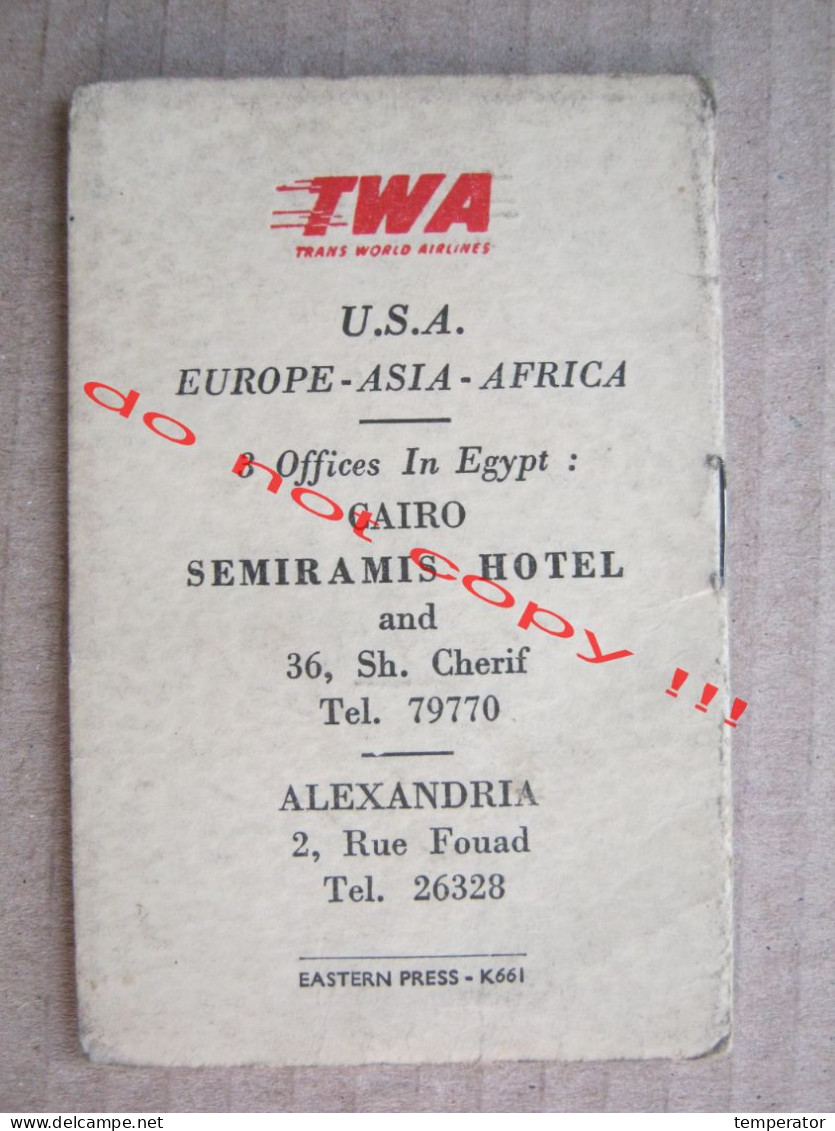 Egypt Cairo Hotel Semiramis City Plan Advertising Airplane TWA Aviation 1950s - Monde