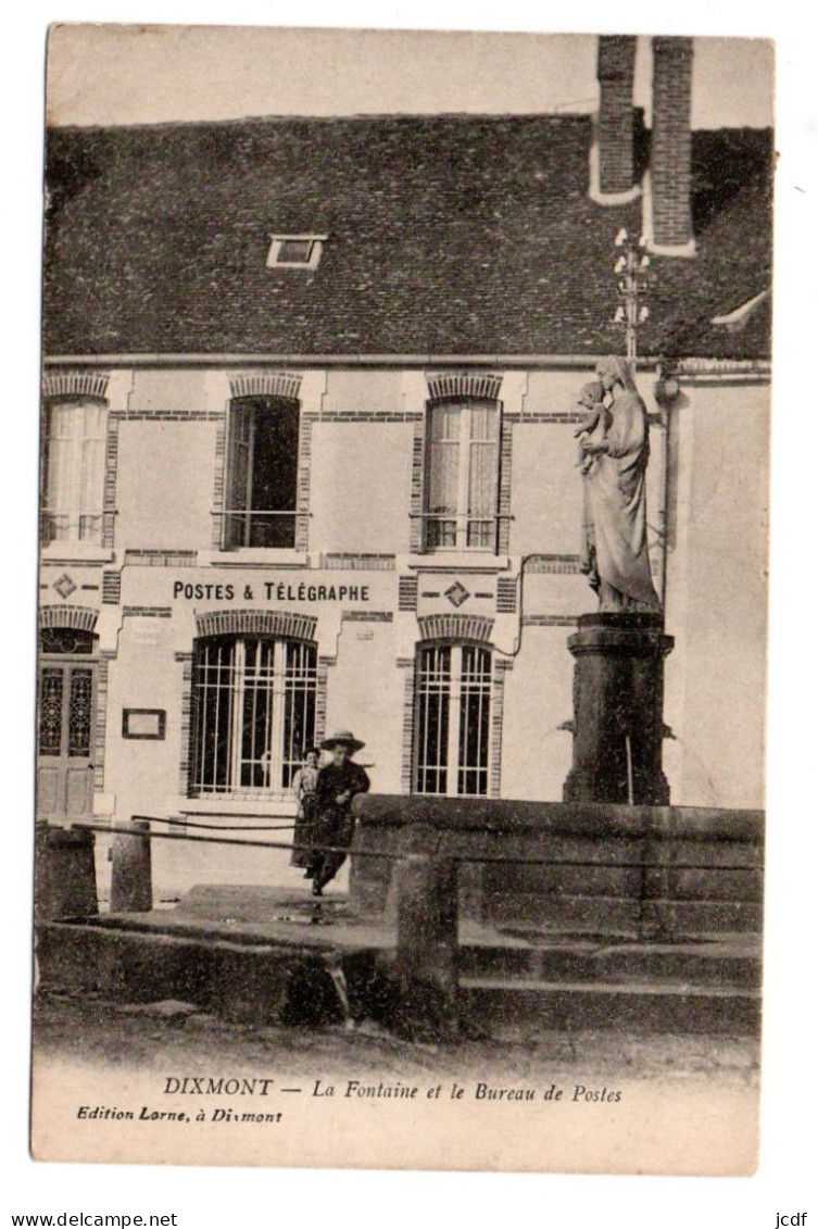 89 DIXMONT La Fontaine Et Le Bureau De Postes - Edit Lorne 1914 - Enfant - Statue Vierge Enfant - Villeneuve Sur Yonne - Dixmont