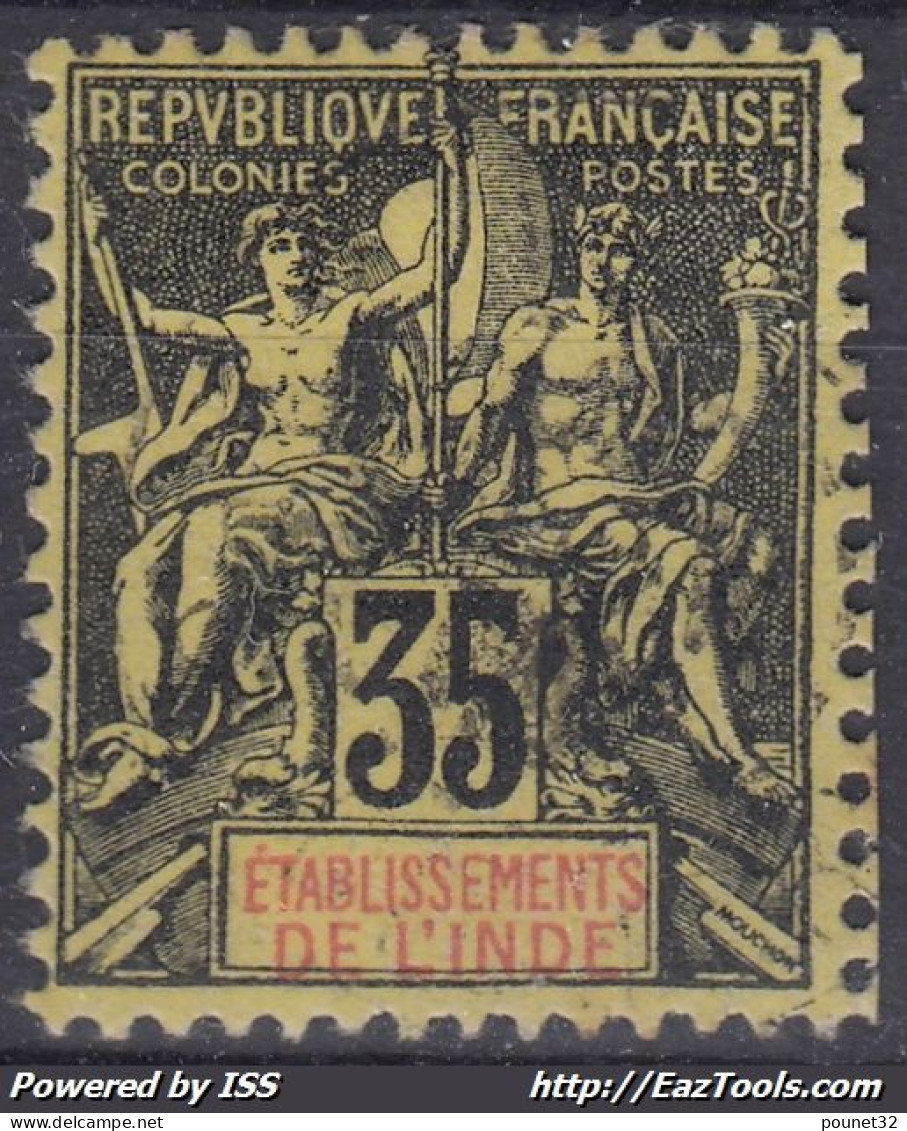 TIMBRE INDE TYPE GROUPE 35c NOIR SUR JAUNE N° 17 OBLITERATION TRES LEGERE - Used Stamps