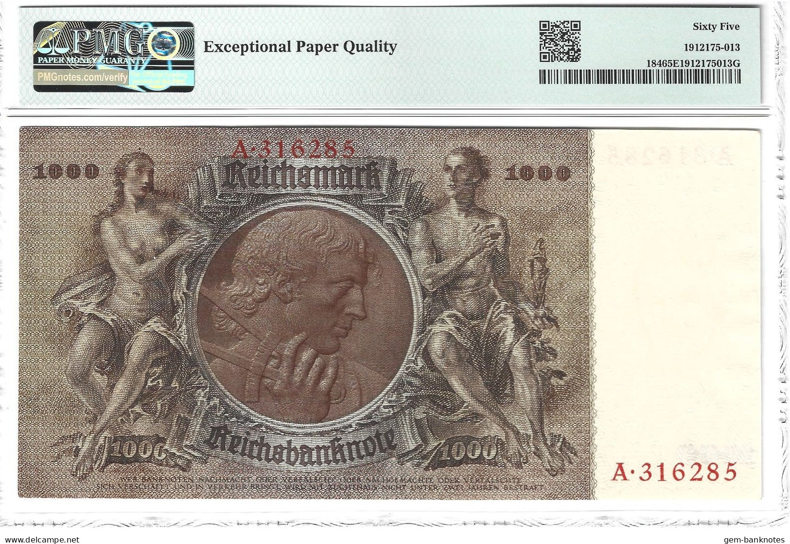 Germany 1000 Reichsmark 1936 P184 Graded 65 EPQ Gem Uncirculated By PMG - 1.000 Reichsmark