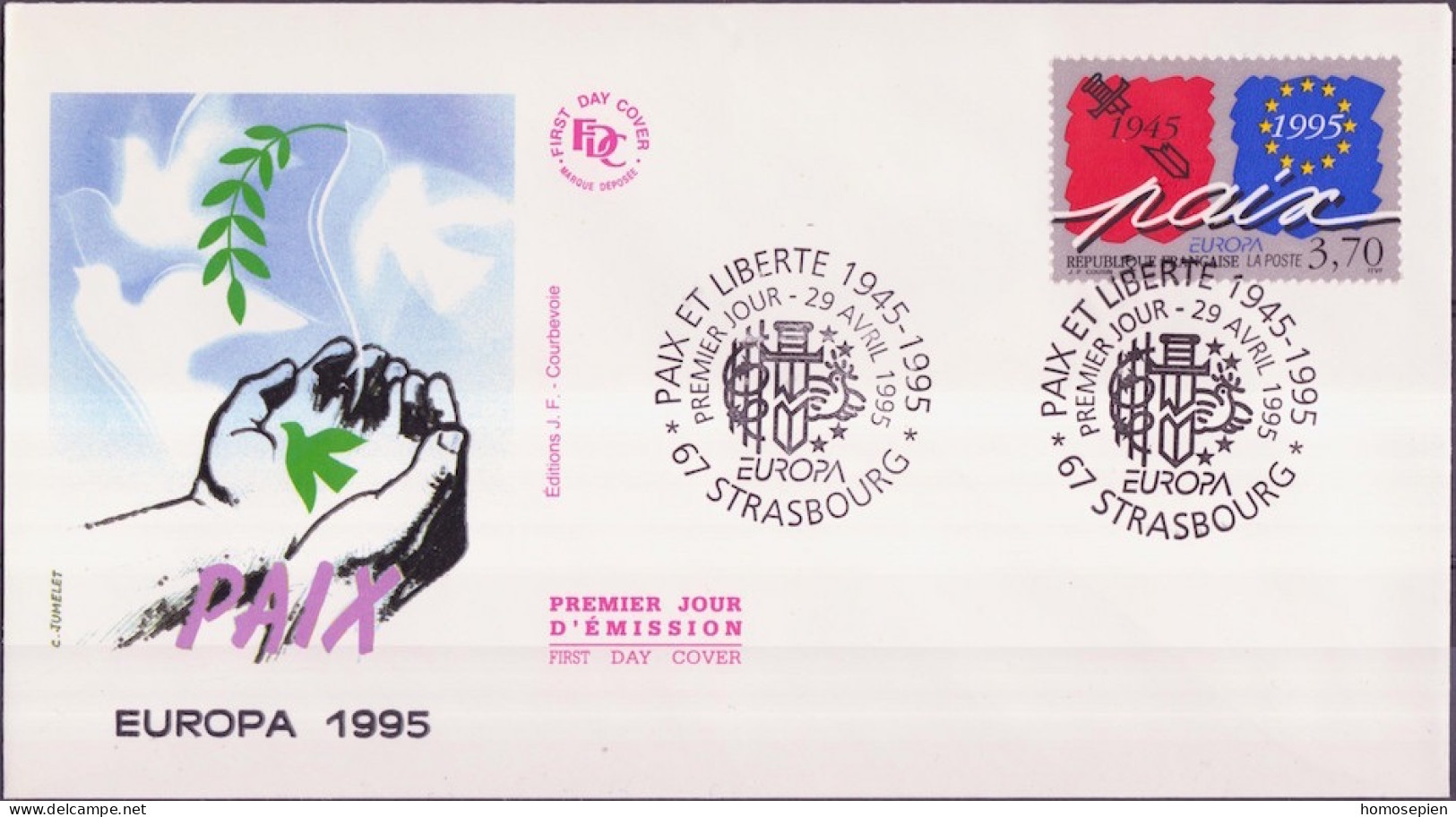 Europa CEPT 1995 France - Frankreich FDC1 Y&T N°2942 - Michel N°3085 - 3,70f EUROPA - 1995