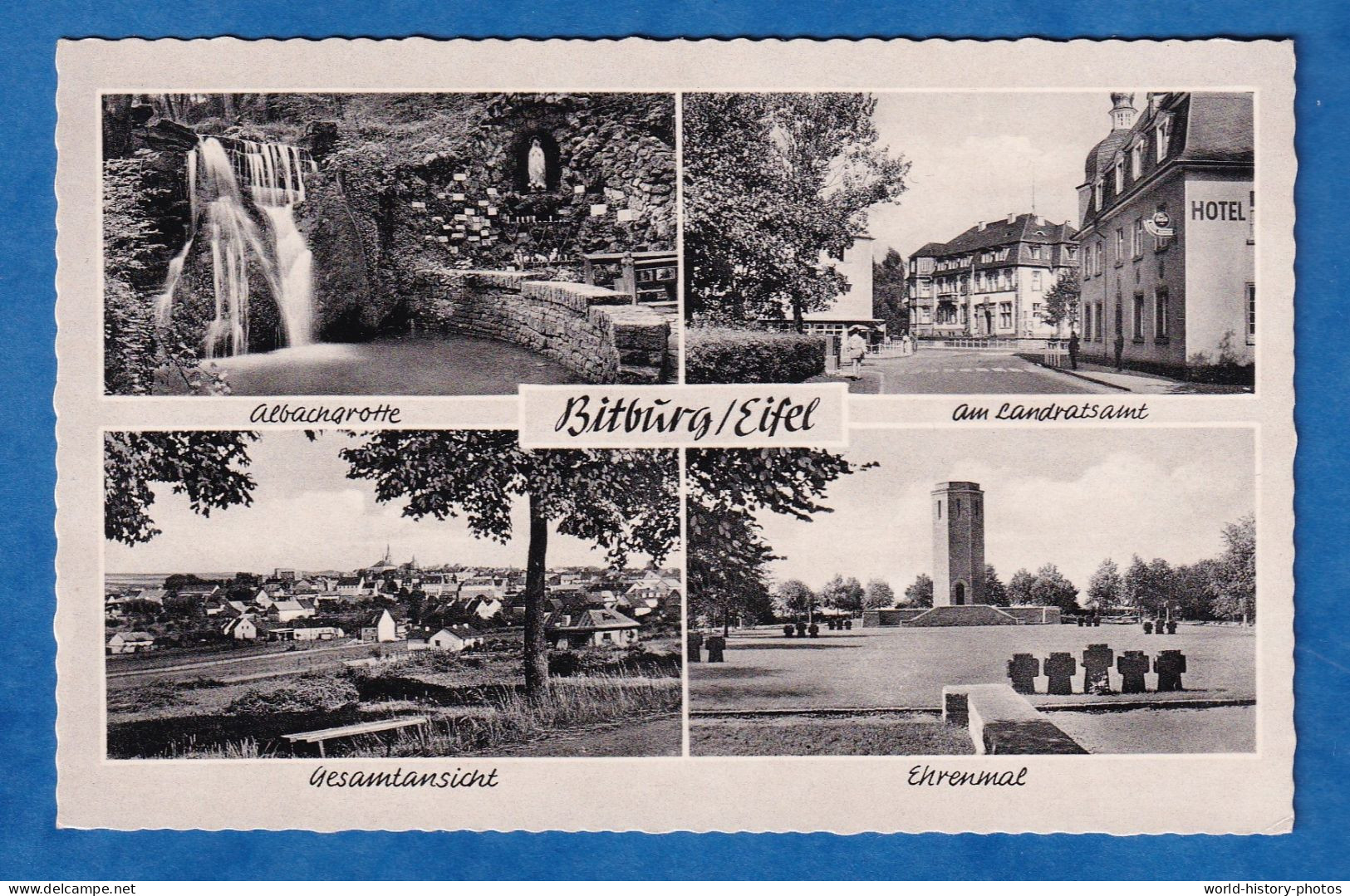 CPSM - BITBURG / Eifel - Albachgrotte - Am Landratsamt - Gesamtansicht - Ehrenmal - Hotel - Verlag Schöning Lubeck - Bitburg