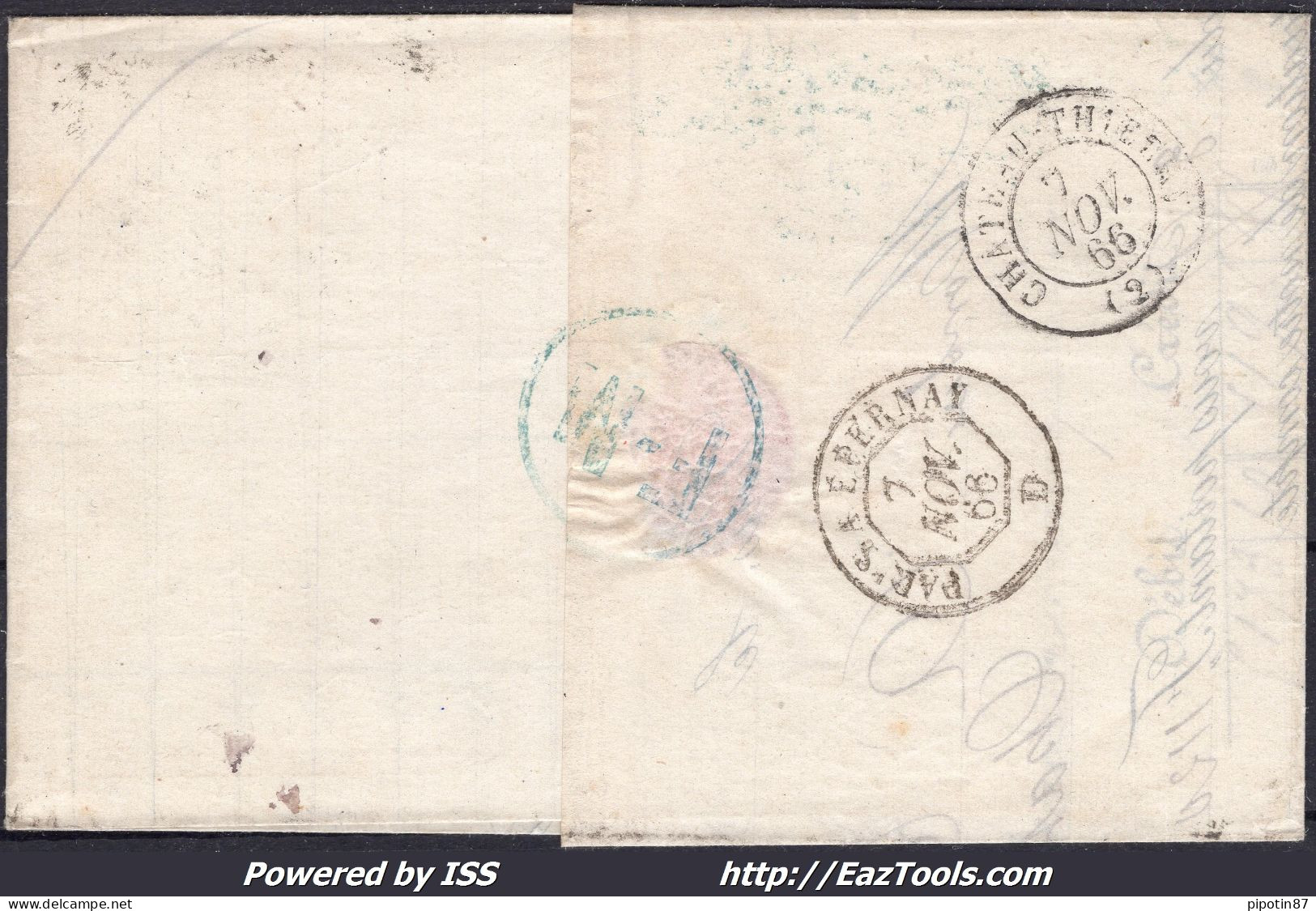 FRANCE N°22 SUR LETTRE AVEC ETOILE DE PARIS 17 + CAD R. TIRECHAPPE DU 06/11/1866 - 1862 Napoléon III