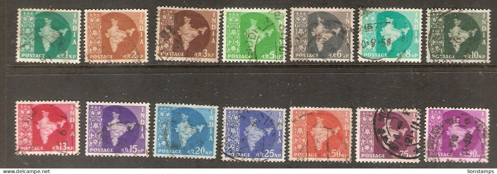 India - Scott 275-288    Map - Used Stamps