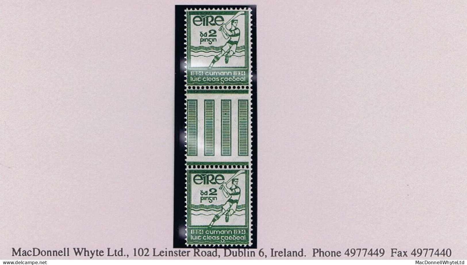 Ireland Sport 1934 GAA Hurler 2d Gutter Pair Mint Unmounted Never Hinged, Folded - Unused Stamps