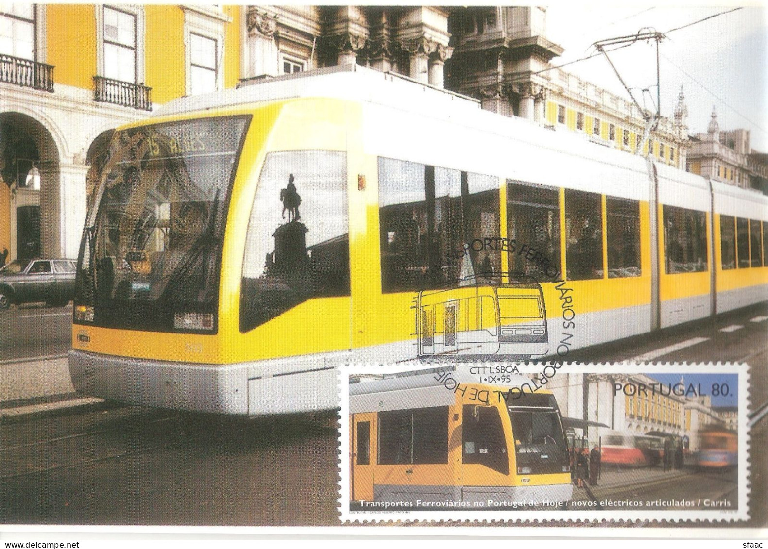 Portugal Maximum - Transportes Ferroviários Lisboa Carro Eléctrico Articulado Carris 1995 - Tramway Algés - Tranvie