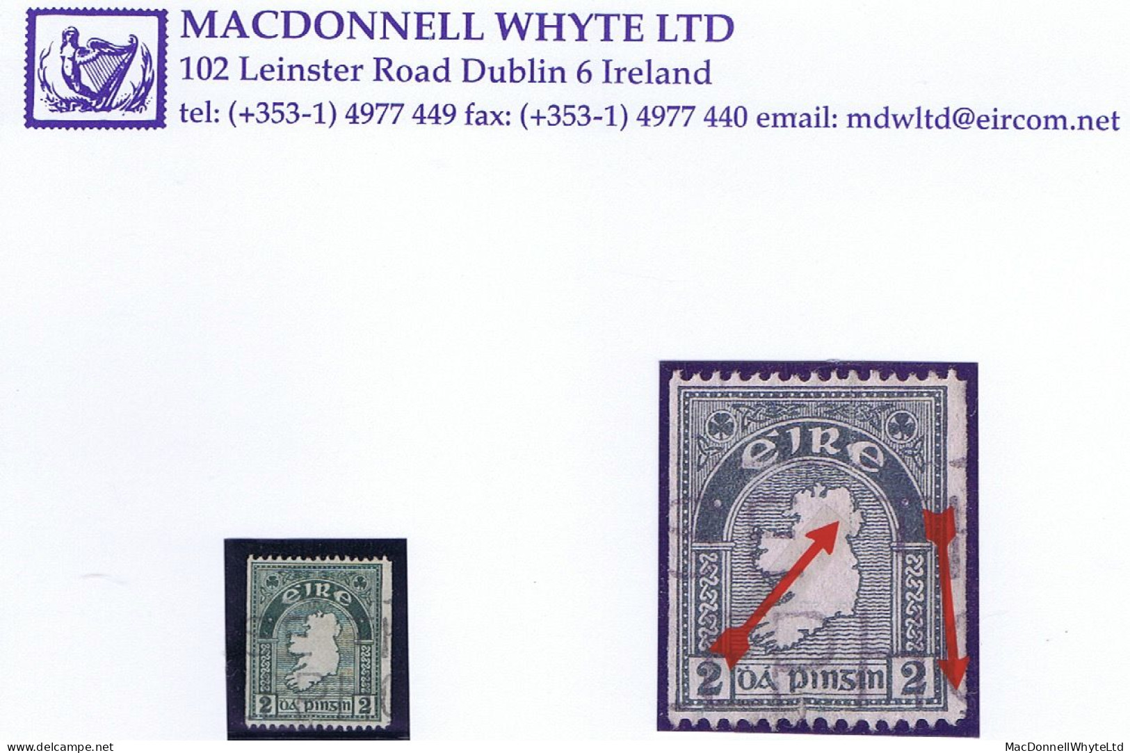 Ireland 1935 2d Rare Coil Perf 15 X Imperf, Showing Plate Guide Mark At Lower Right, Used, Small Fault - Used Stamps