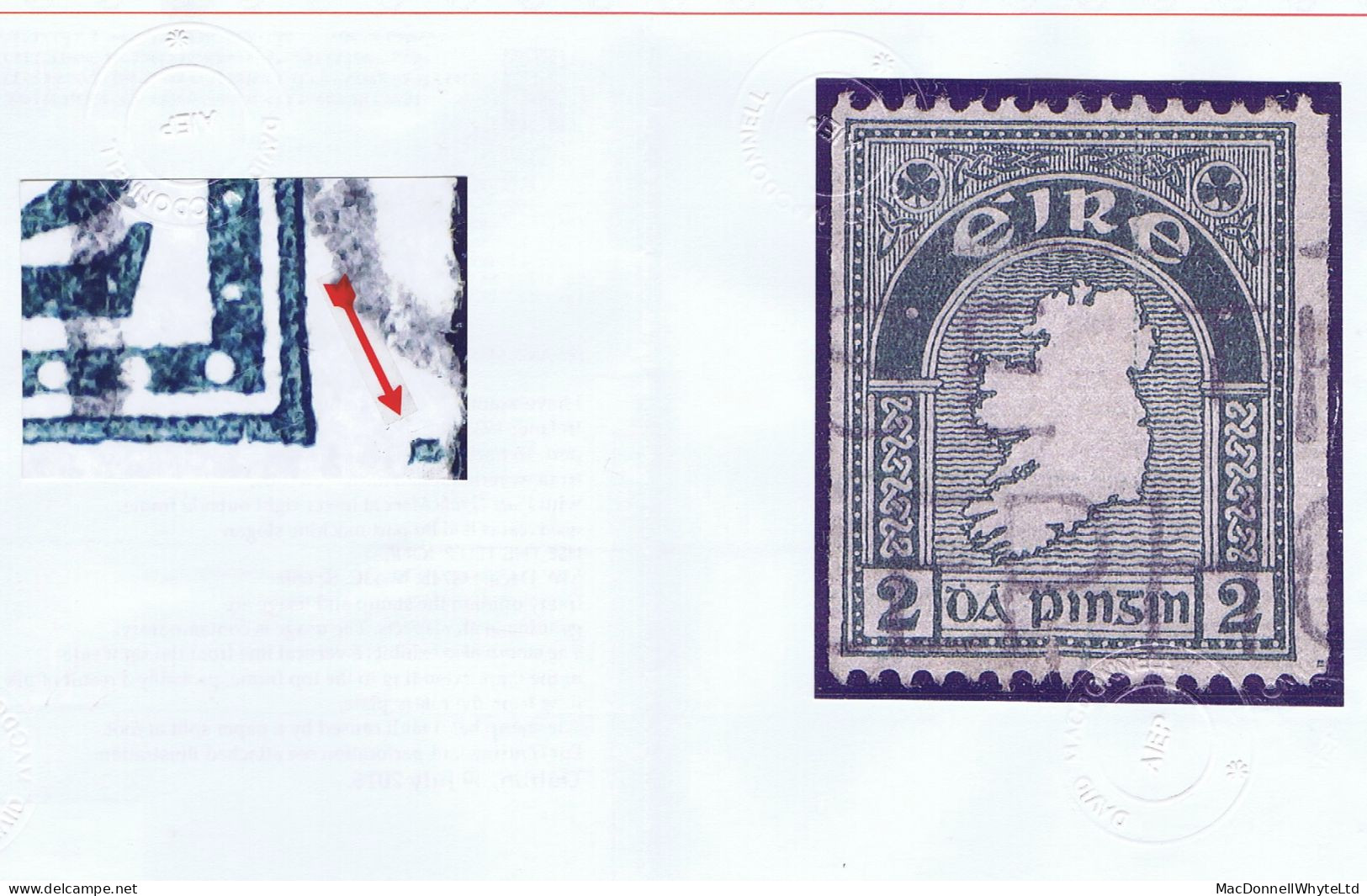 Ireland 1935 2d Rare Coil Perf 15 X Imperf, Showing Plate Guide Mark At Lower Right, Used, Small Fault - Oblitérés