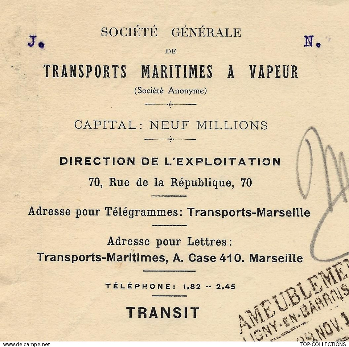 1912 NAVIGATION Sté Générale Transports Maritimes à Vapeur Marseille >  Ligny En Barrois Meuse VAPEUR Flandre V.HIST. - 1900 – 1949