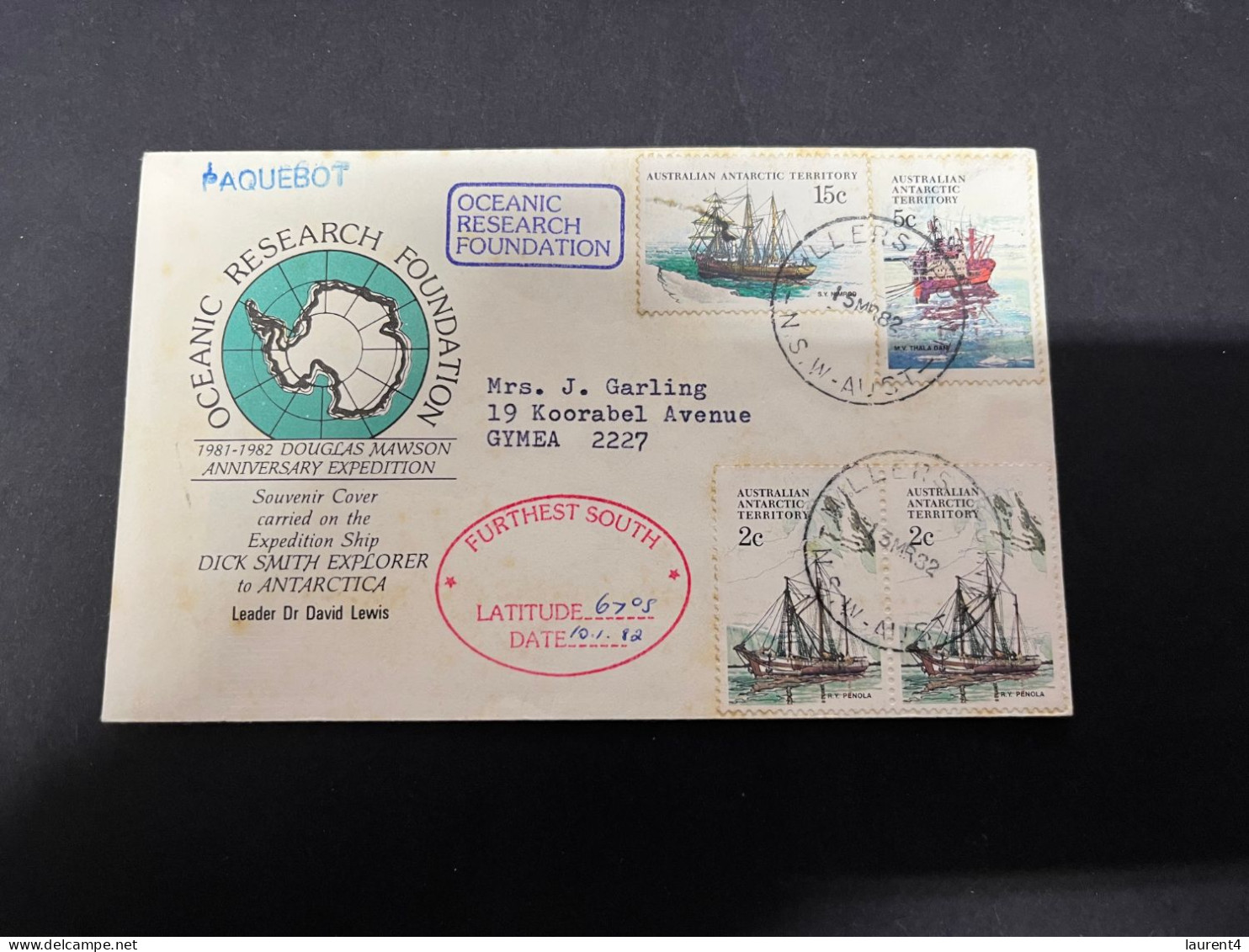 30-10-2023 (5 U 41) Australia Antarctica - Oceanic Research Foundation - 1982 -   As Seen On Scans - Briefe U. Dokumente