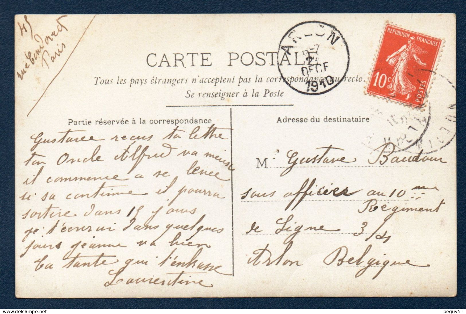 Facteur Avec Sa Sacoche. Paris-Arlon. 1910 - Poste & Postini