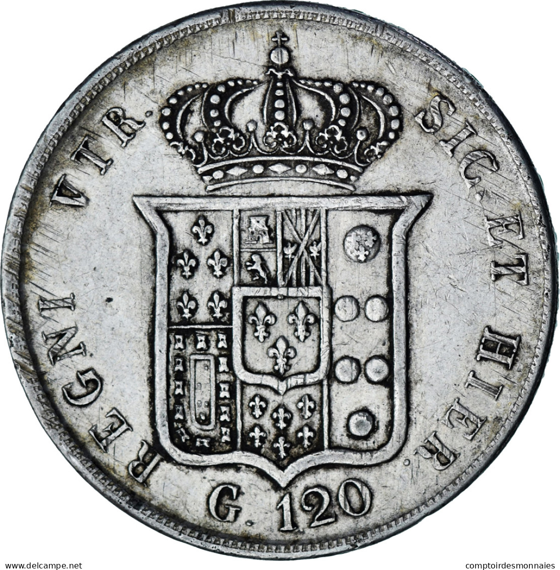 Monnaie, États Italiens, NAPLES, Ferdinando II, 120 Grana, 1854, TTB, Argent - Napoli & Sicilia