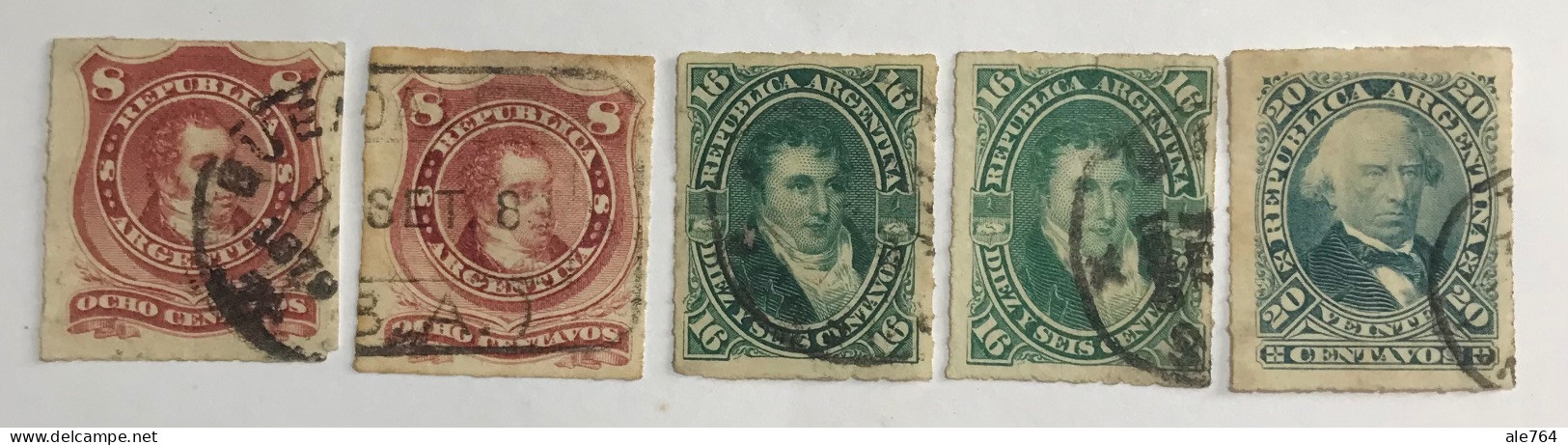 Argentina 1876/7, Rouletted, Rivadavia, Belgrano, Velez Sarfield, GJ 49/51, Scoot 35/7, Y 33/5, Used. - Usados