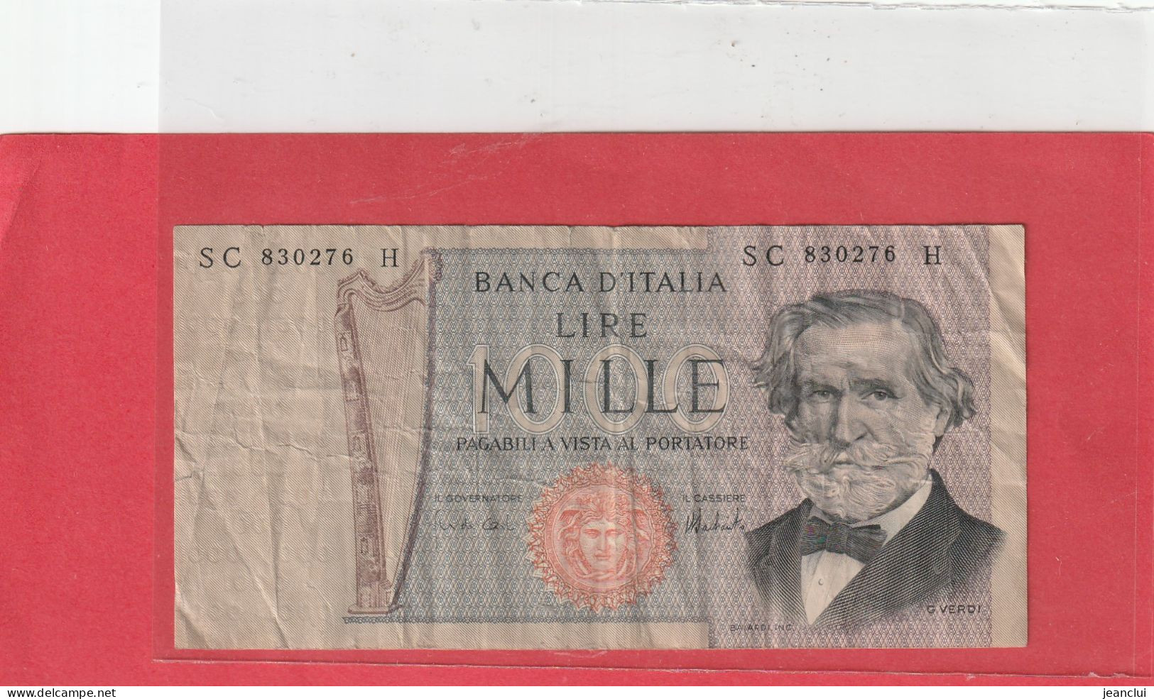 BANCA D'ITALIA  .  1.000 LIRE  . G. VERDI  .  N°  SC 830276 H   .  2 SCANNES - 1000 Lire